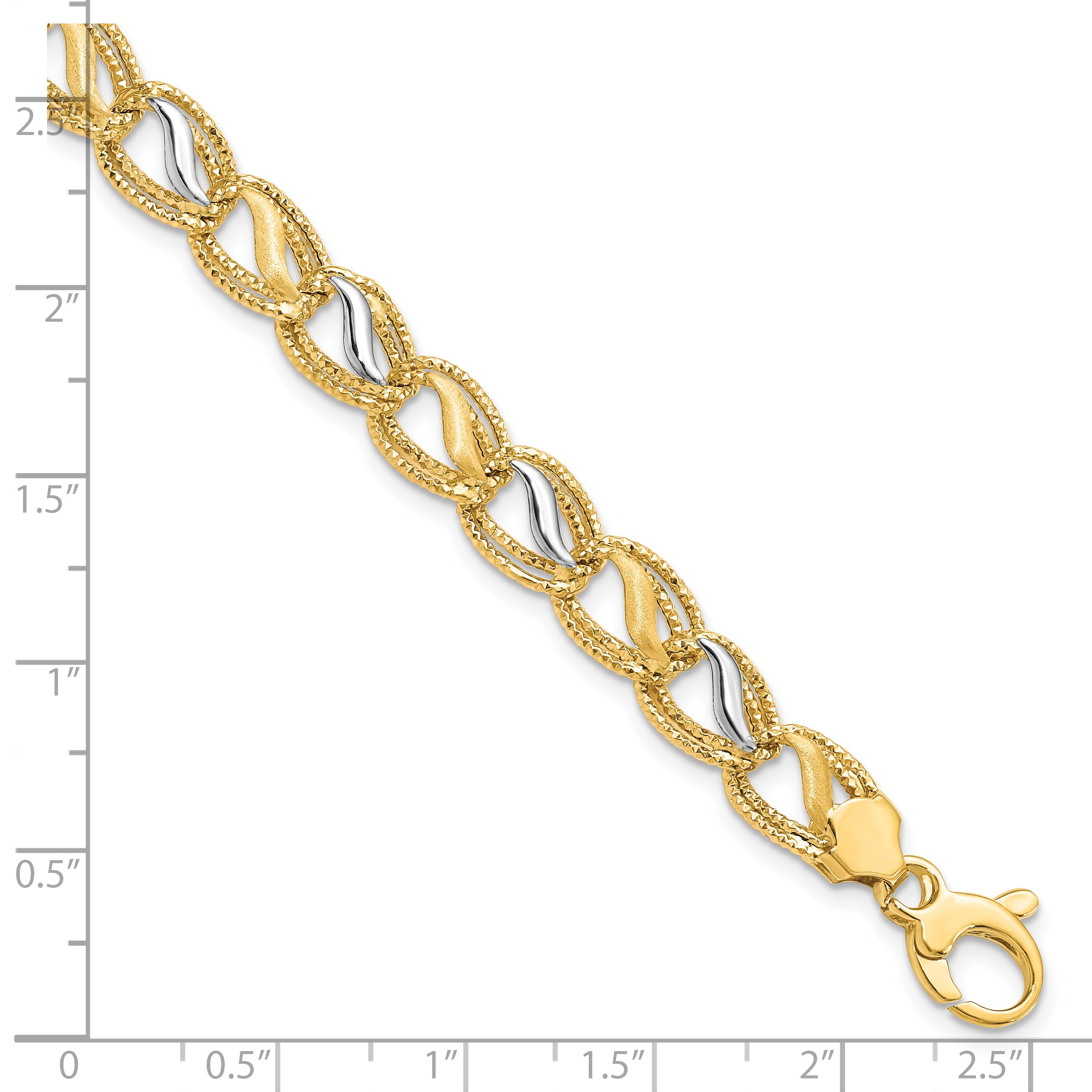 14K Two-tone Polished Brushed and Textured Bracelet