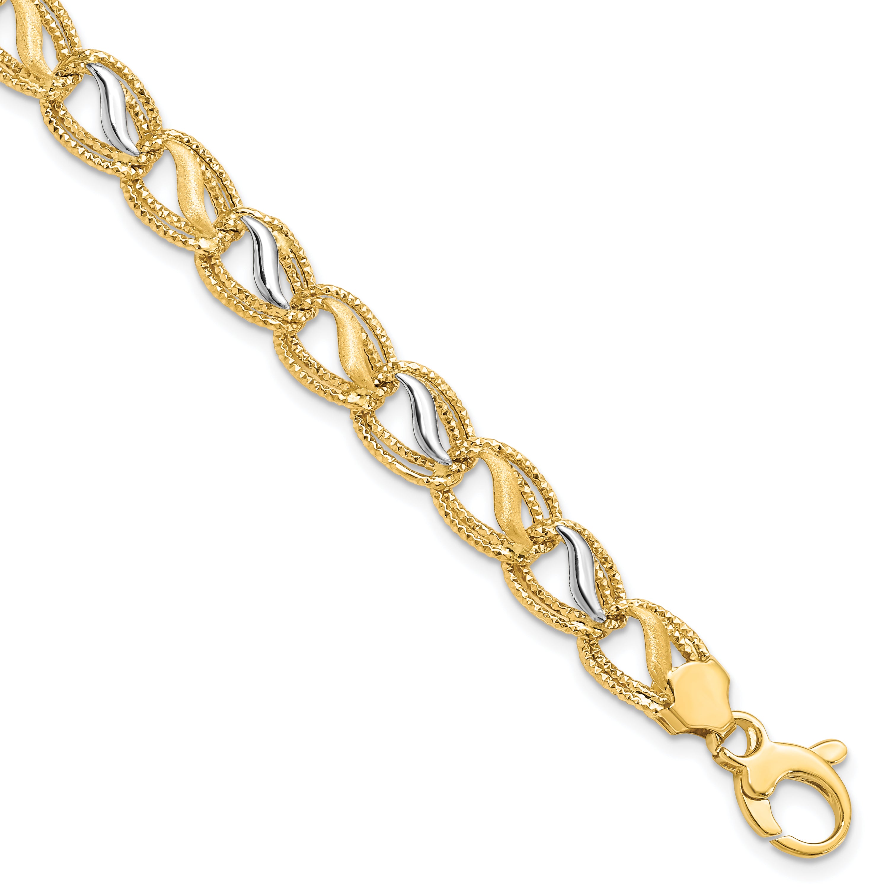 14K Two-tone Polished Brushed and Textured Bracelet