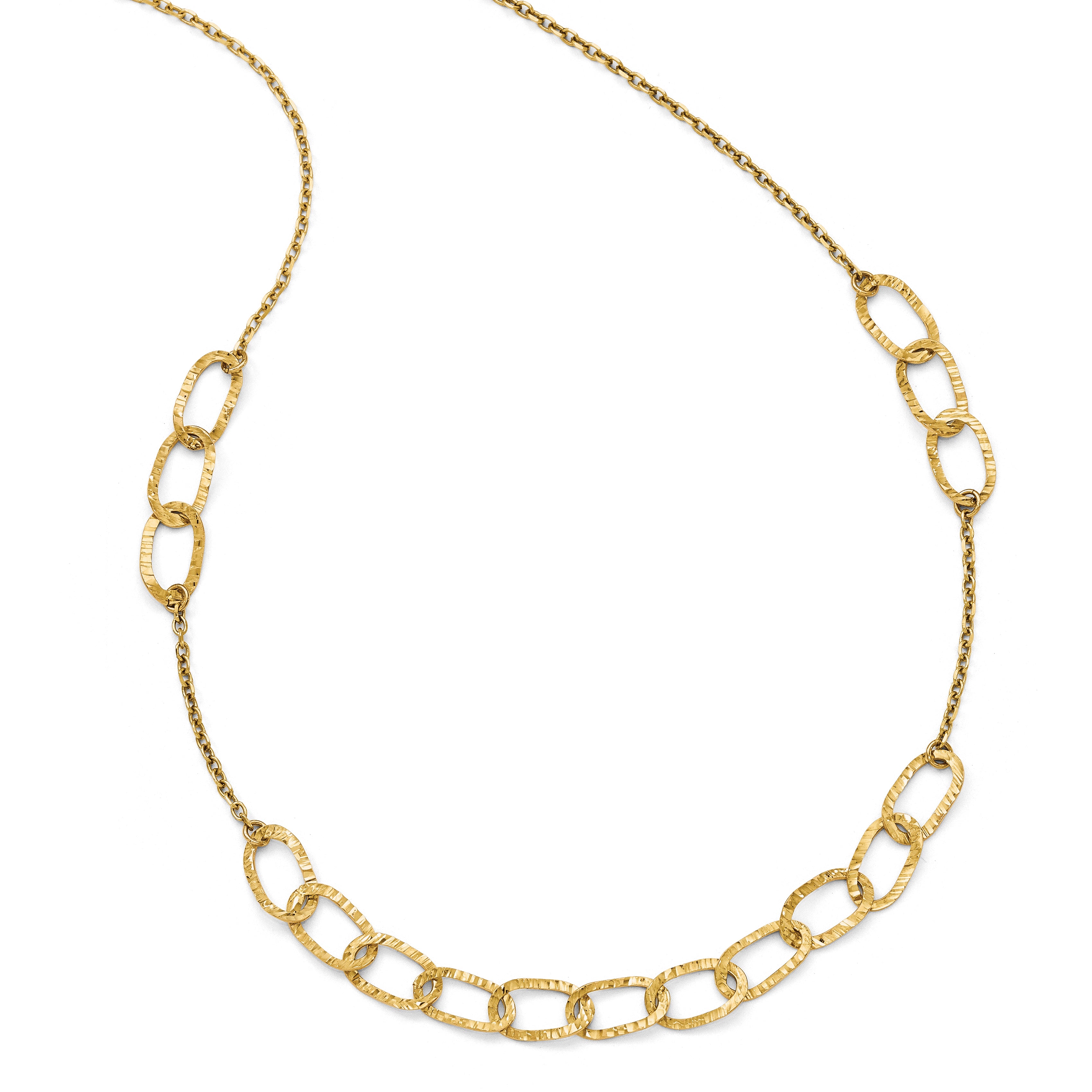 14k Polished and Diamond Cut Link Necklace