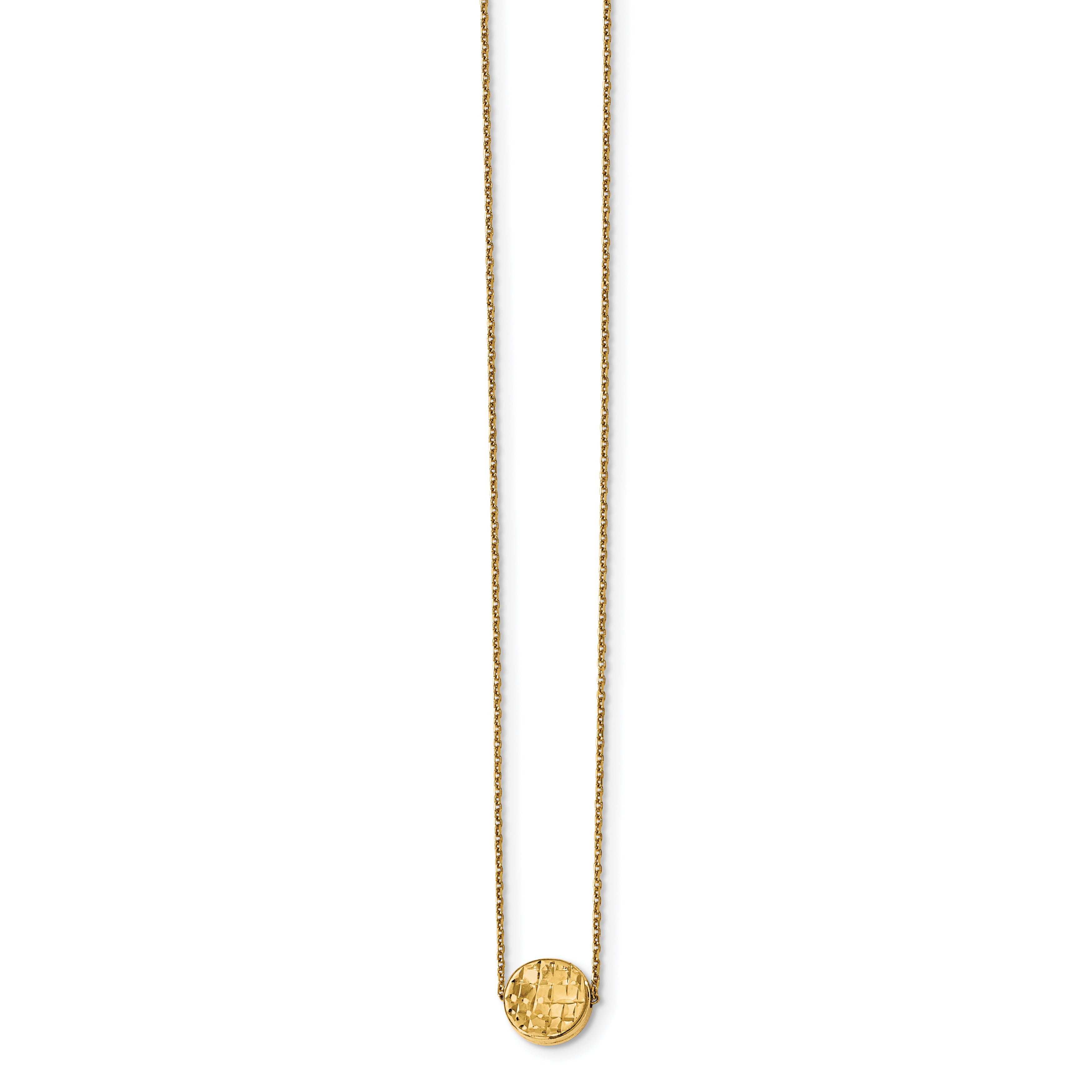 14K Gold Polished Cable Necklace with Diamond-Cut Pendant