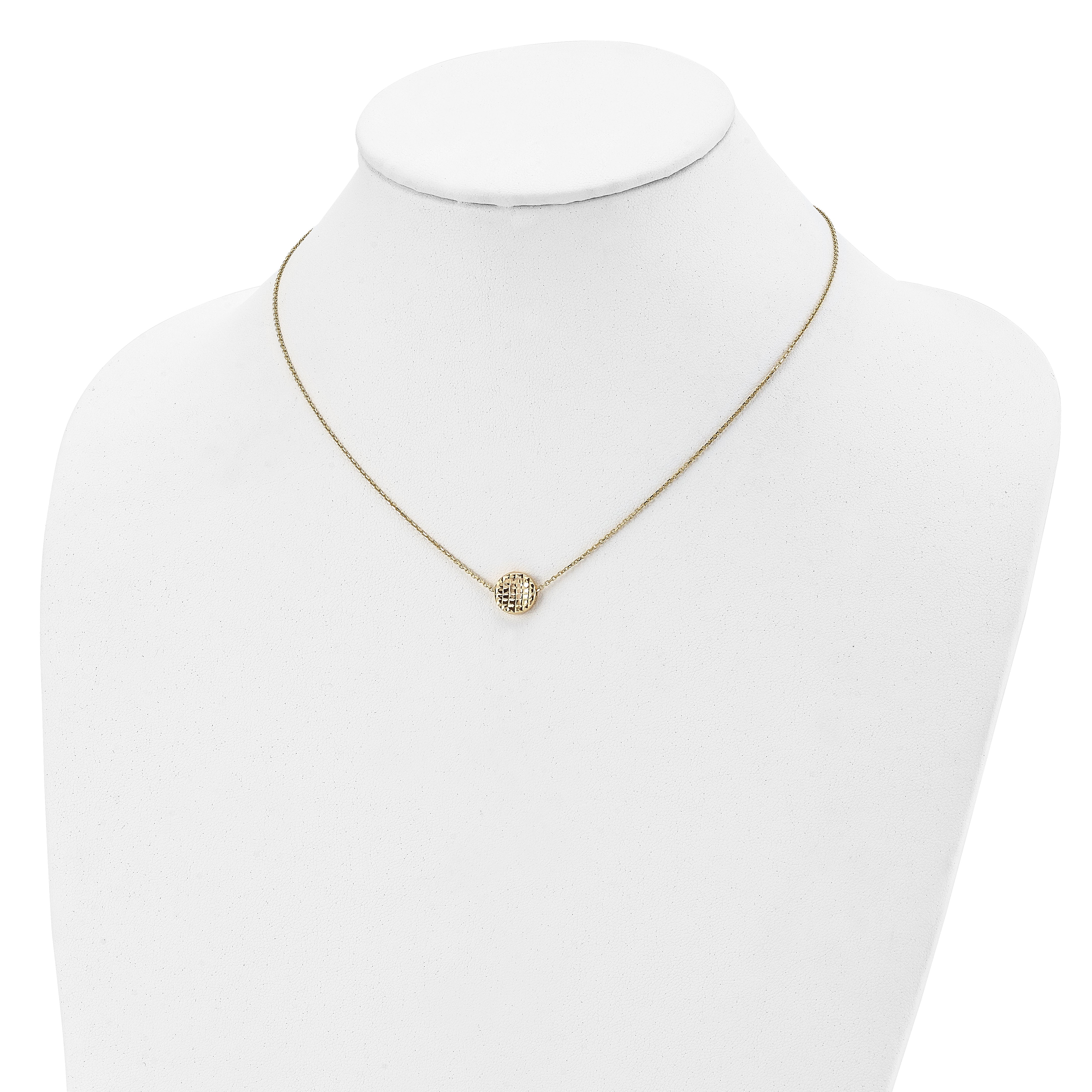 14K Gold Polished Cable Necklace with Diamond-Cut Pendant