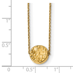 14K Gold Polished Cable Necklace with Diamond-Cut Pendant