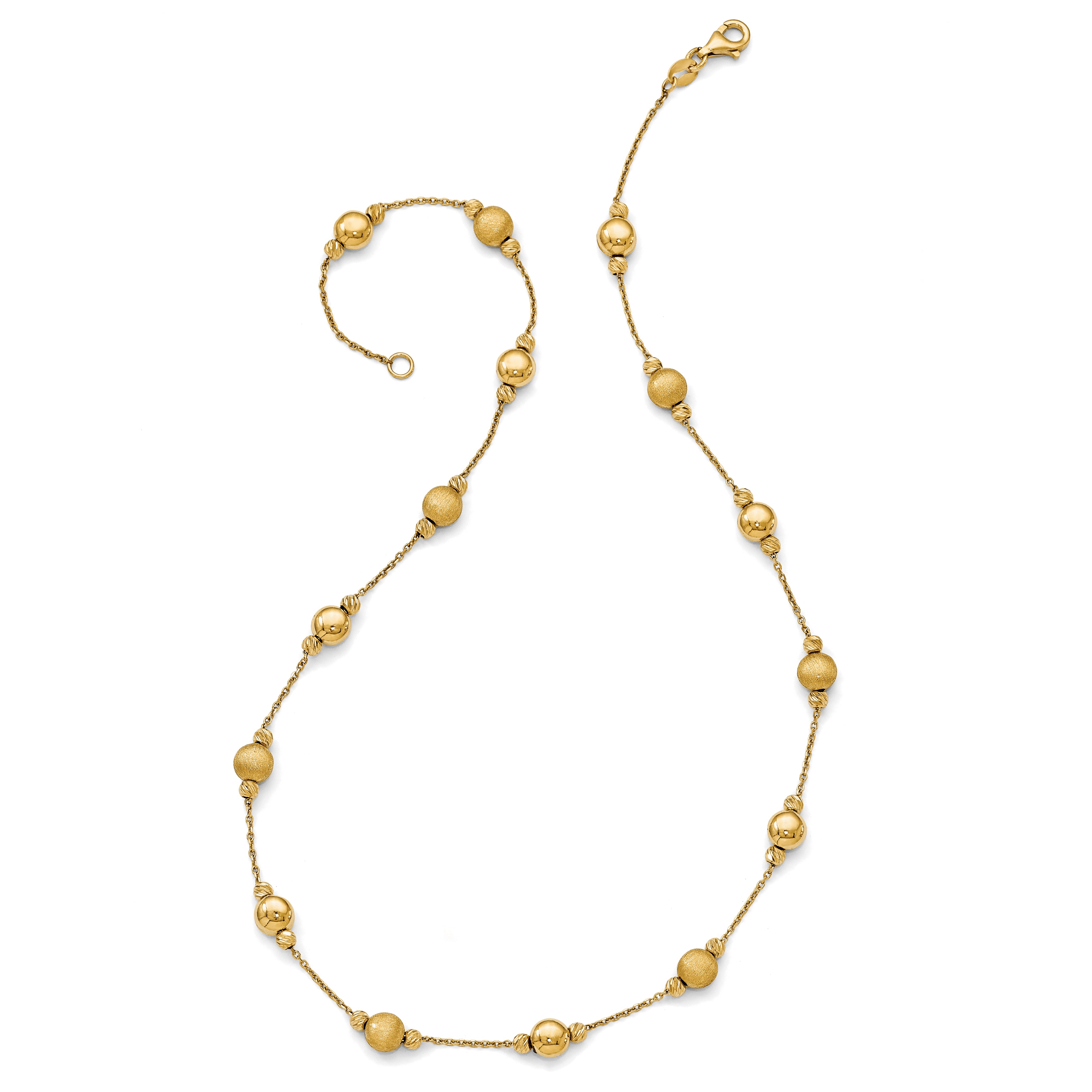 14K Gold Beaded Necklace with Brushed Finish and Lifetime Warranty