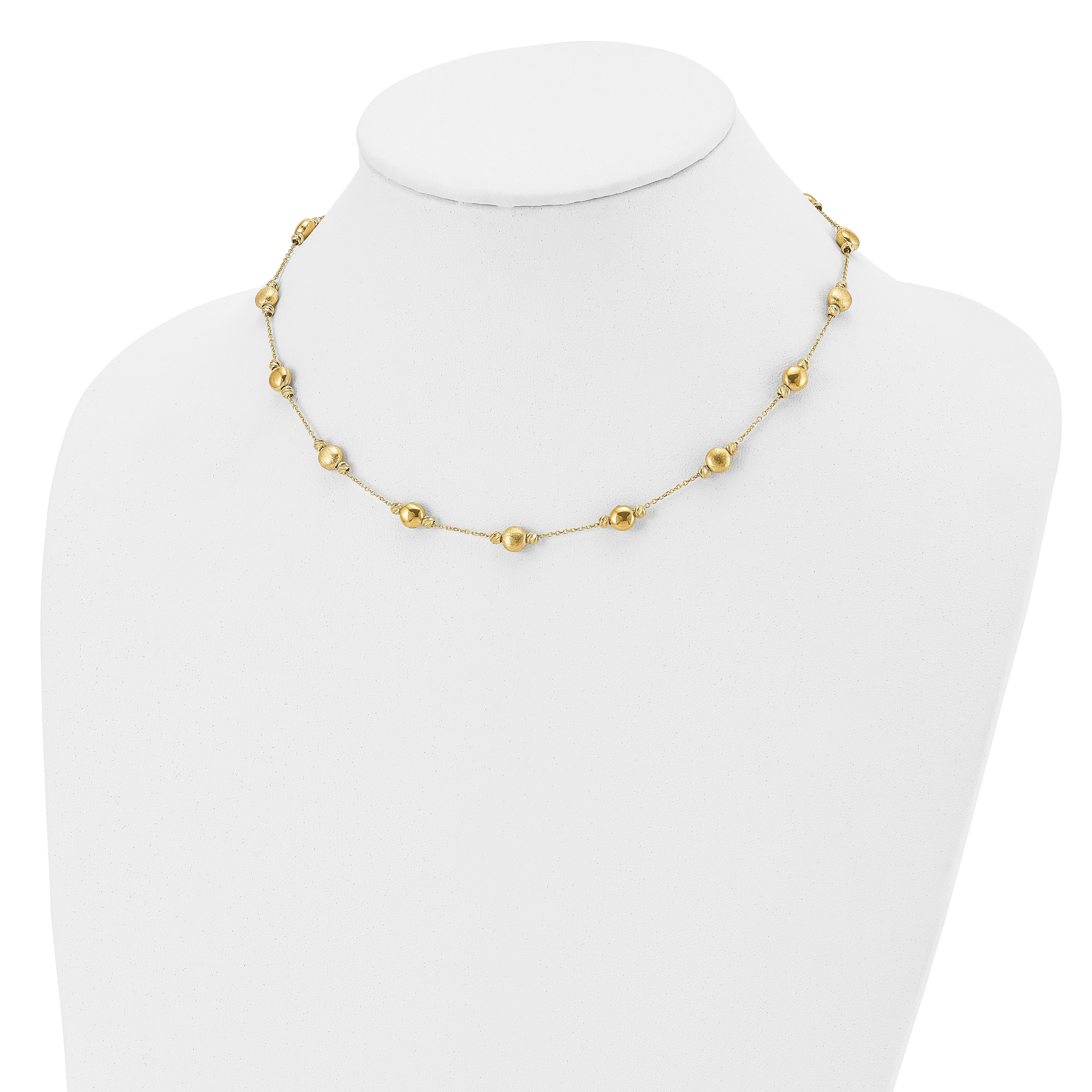 14K Gold Beaded Necklace with Brushed Finish and Lifetime Warranty