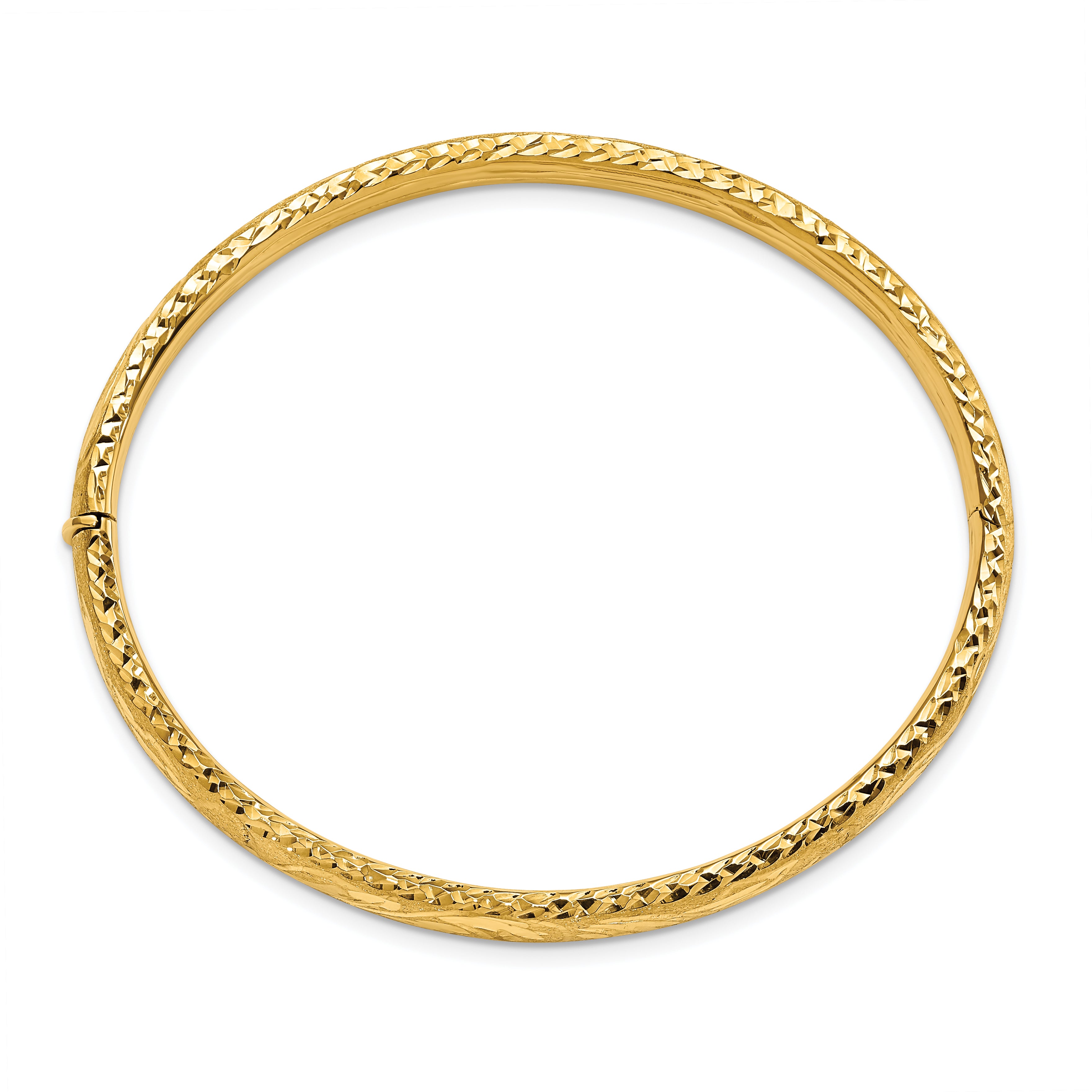 14K Polished and Diamond-cut Floral Bangle