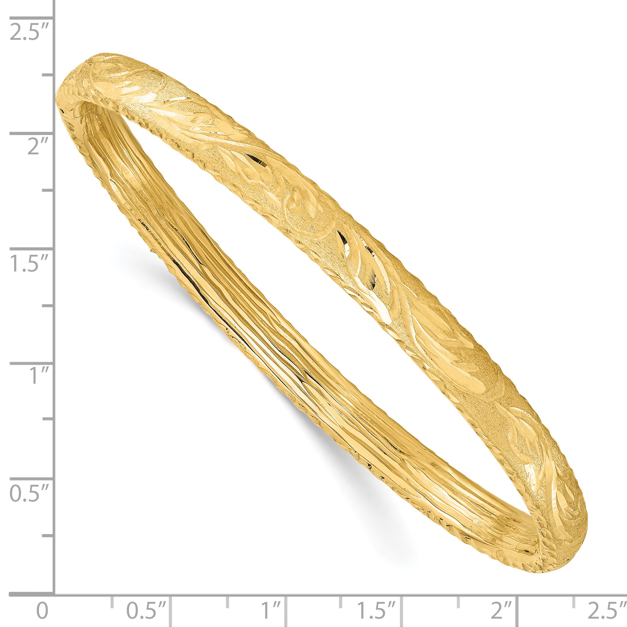 14K Polished and Diamond-cut Floral Bangle