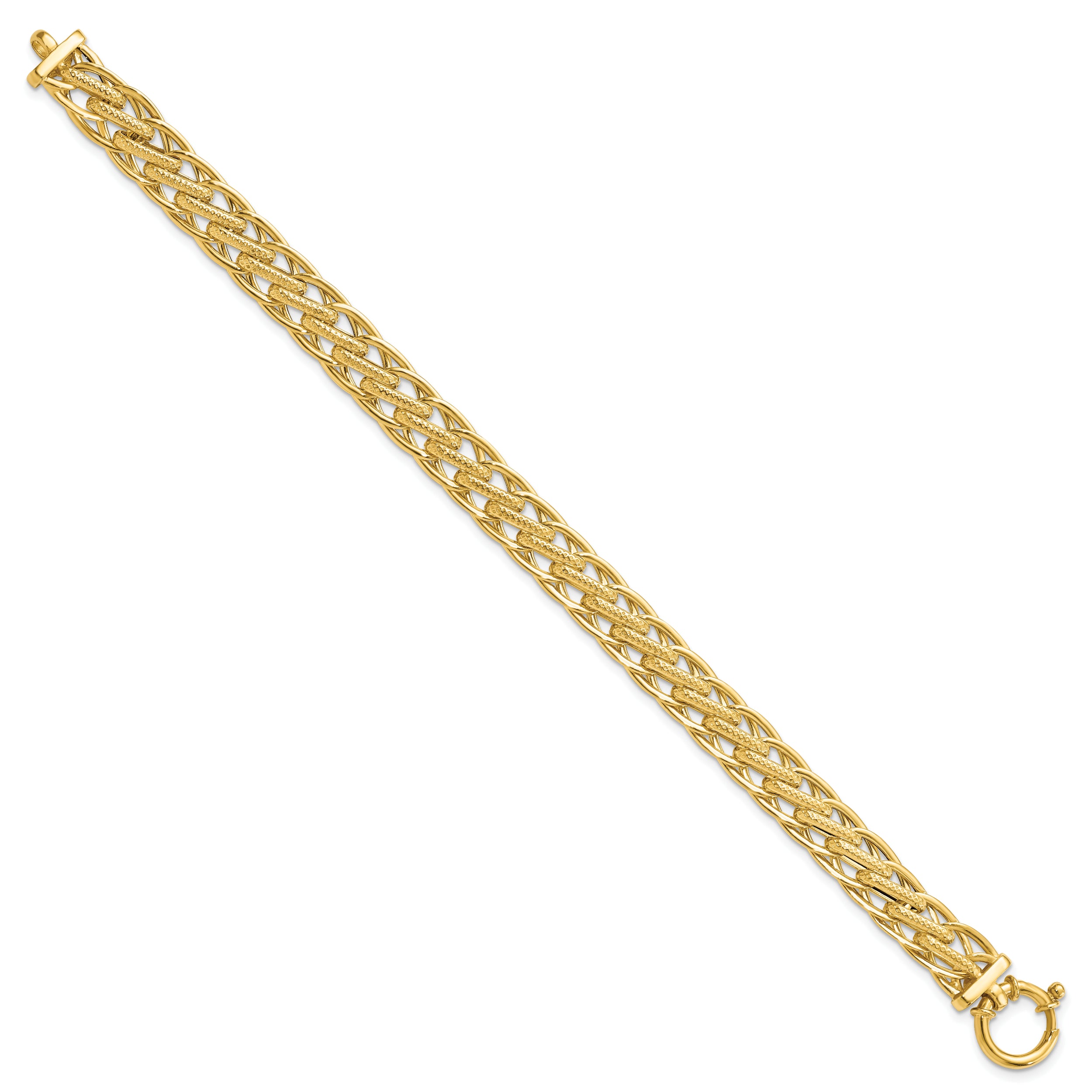 14K Polished and Textured Fancy Link Bracelet