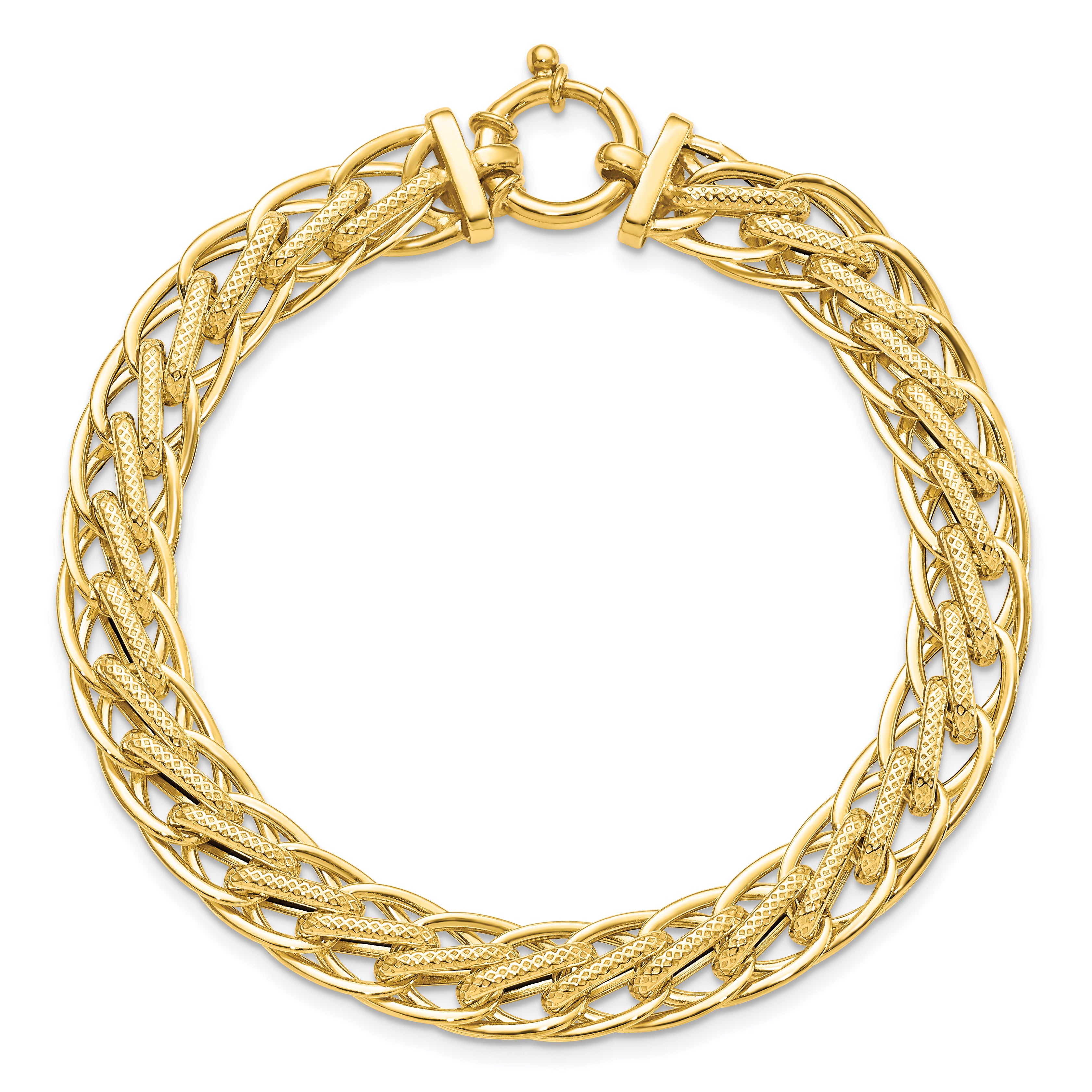 14K Polished and Textured Fancy Link Bracelet