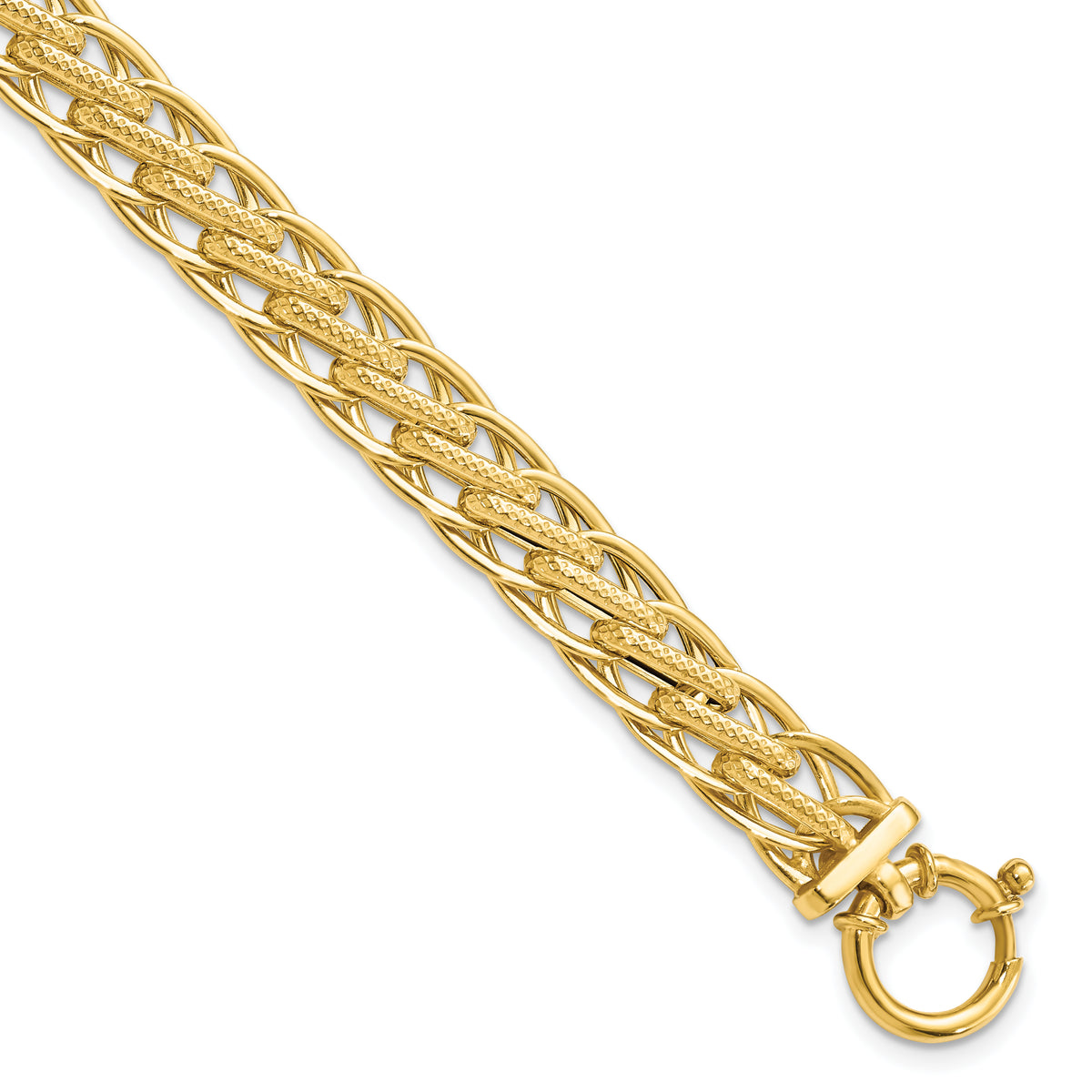 14K Polished and Textured Fancy Link Bracelet