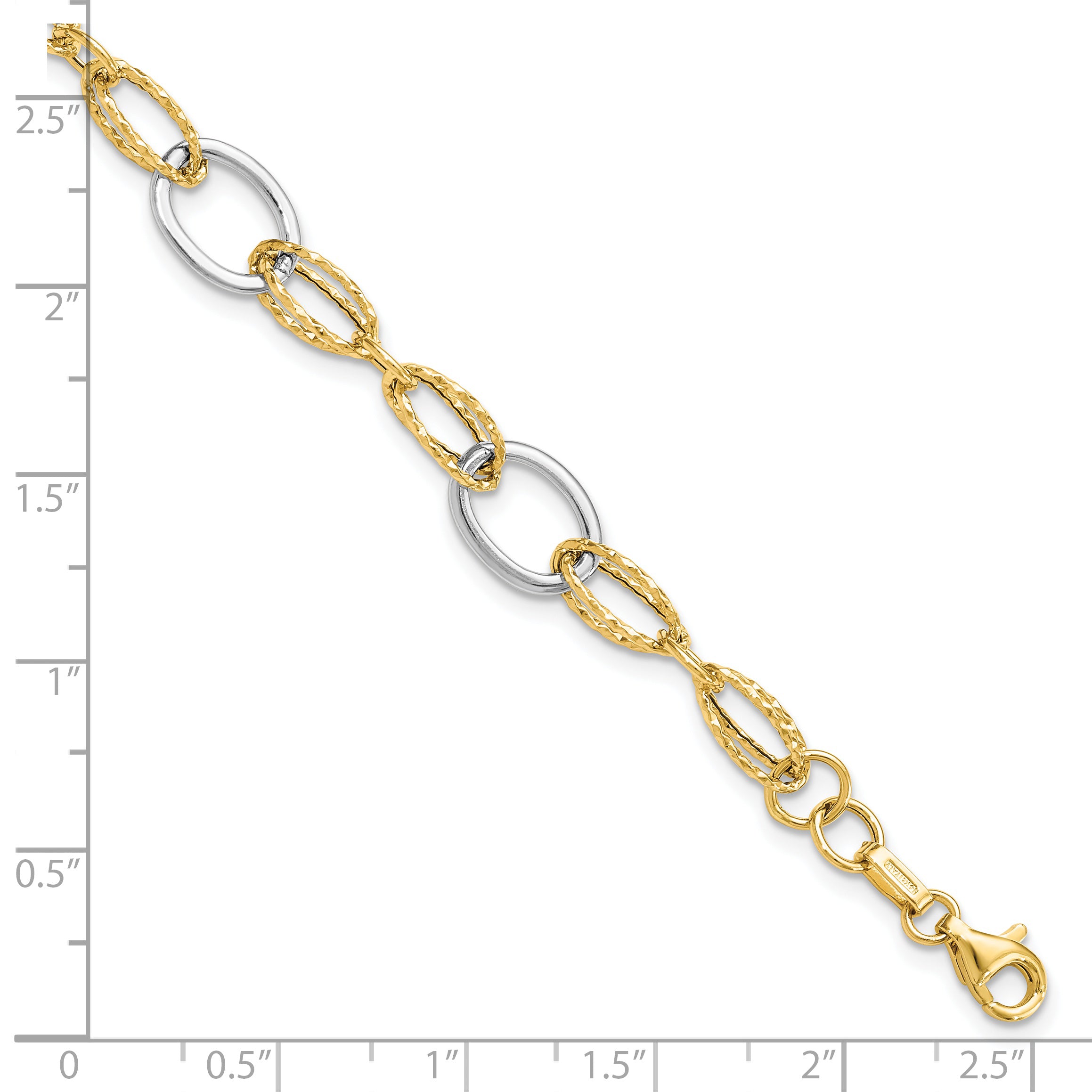 14K Two-tone Polished and Textured Fancy Link Bracelet