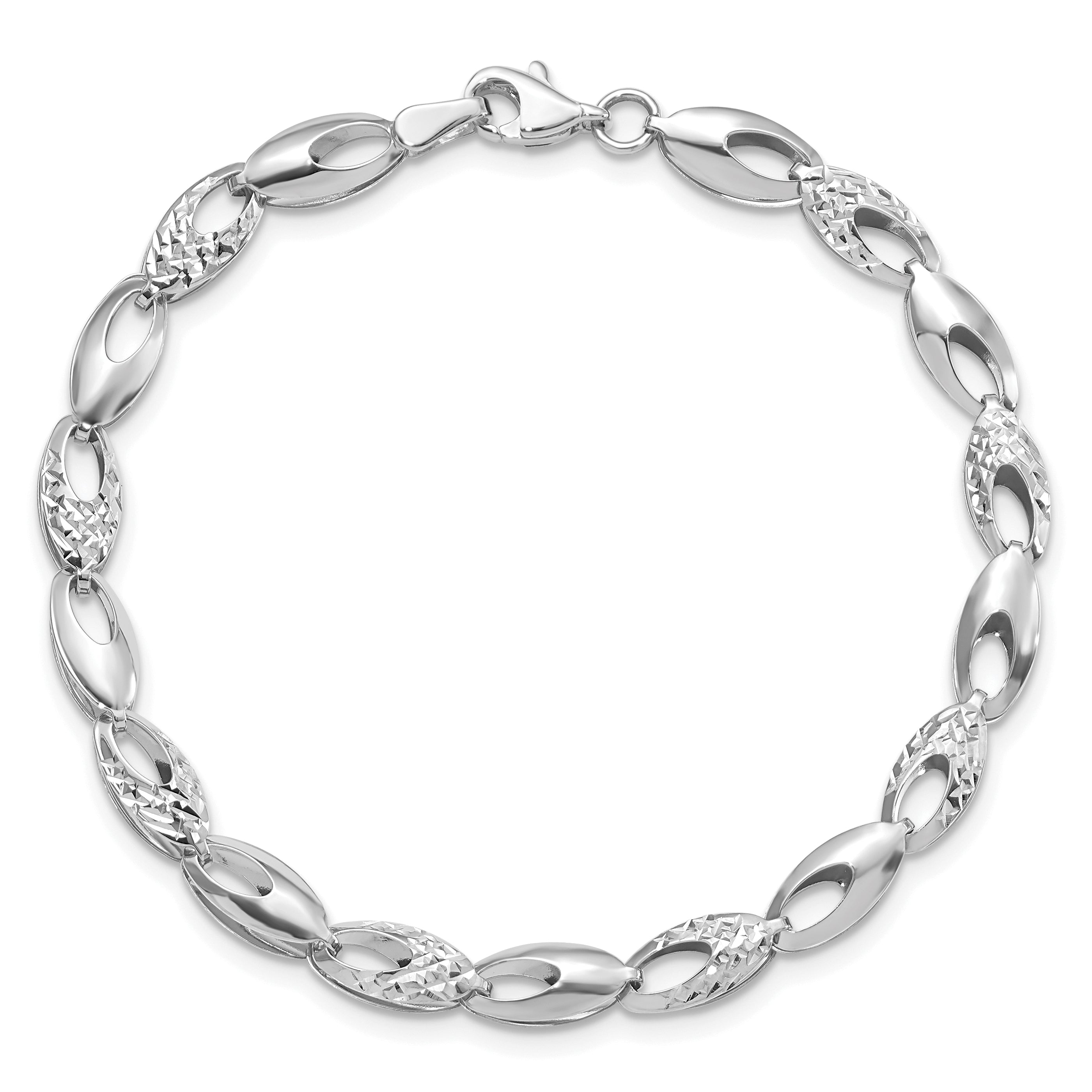 14K White Gold Polished and D/C Bracelet