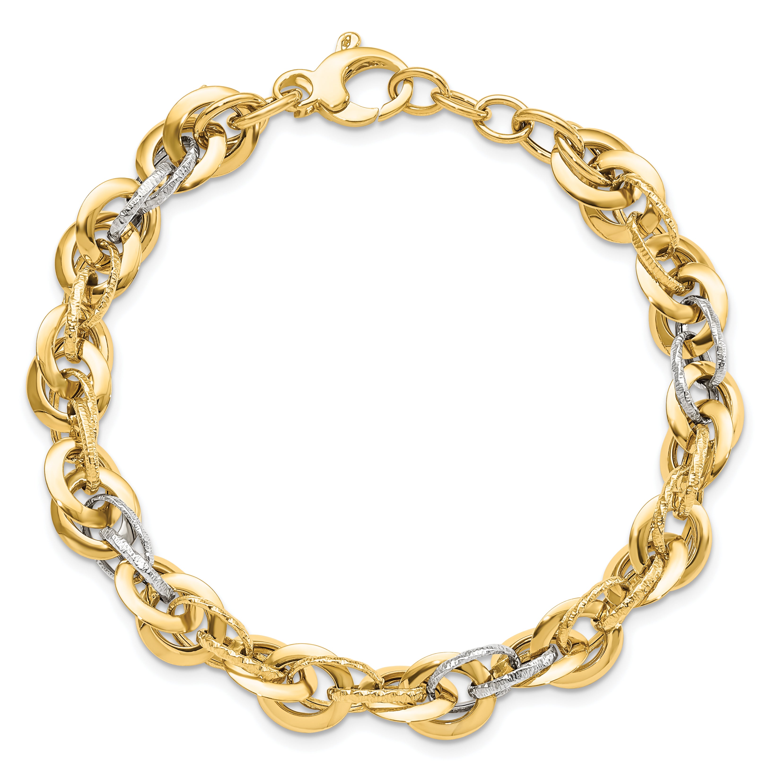 14K Two-tone Polished D/C Fancy Link Bracelet