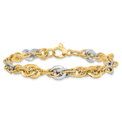 14K Two-tone Polished D/C Fancy Link Bracelet