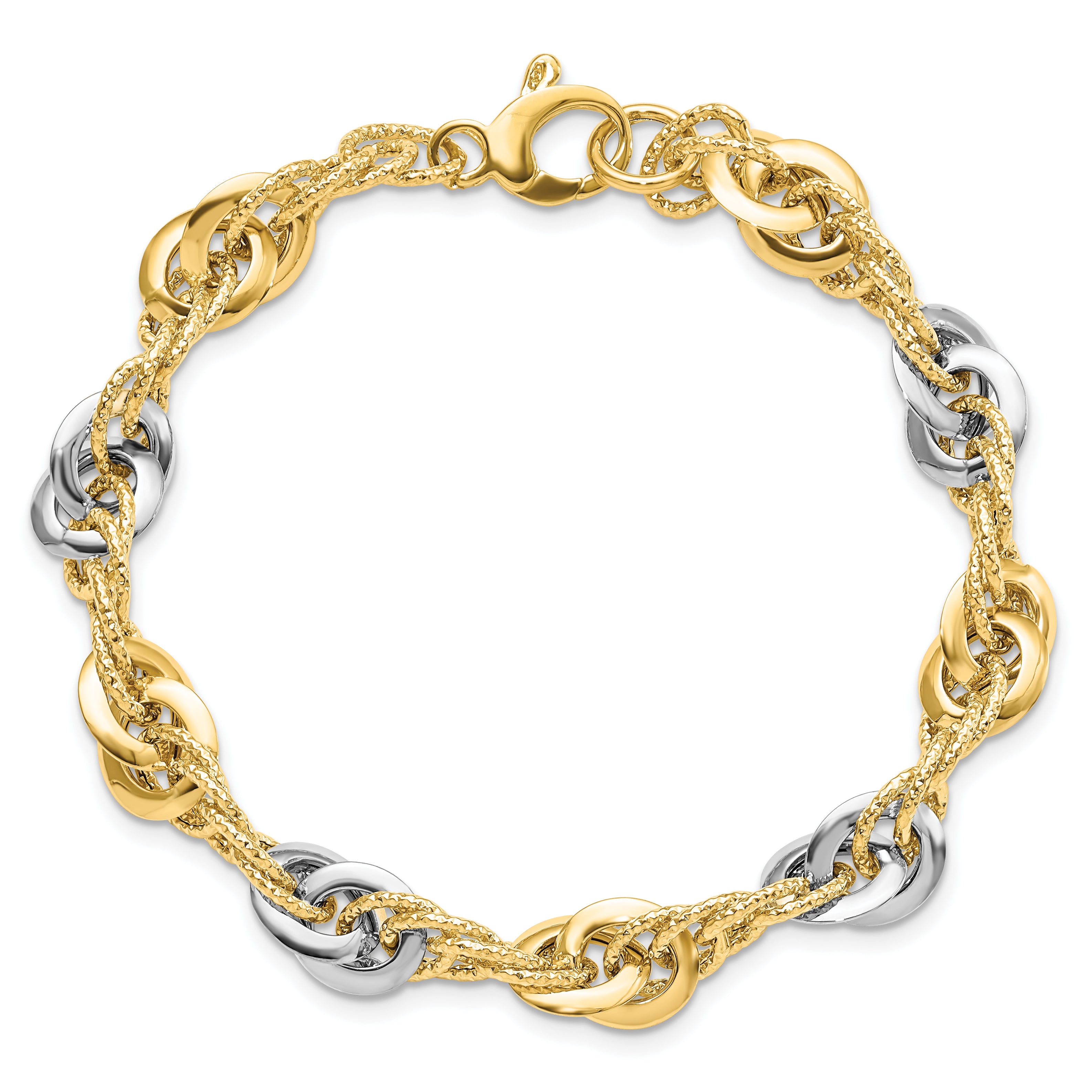 14K Two-tone Polished D/C Fancy Link Bracelet