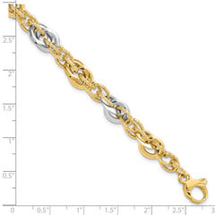 14K Two-tone Polished D/C Fancy Link Bracelet