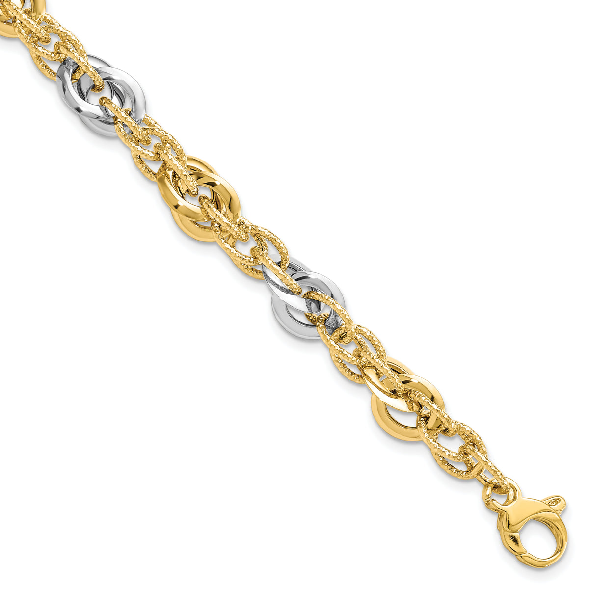 14K Two-tone Polished D/C Fancy Link Bracelet