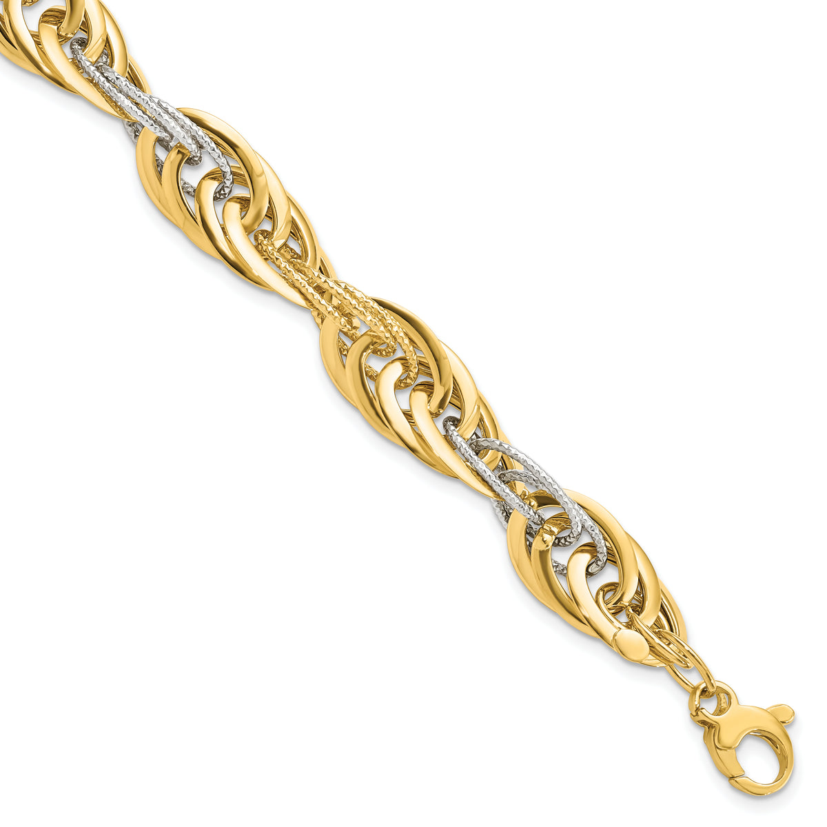 14K Two-tone Polished D/C Fancy Link Bracelet