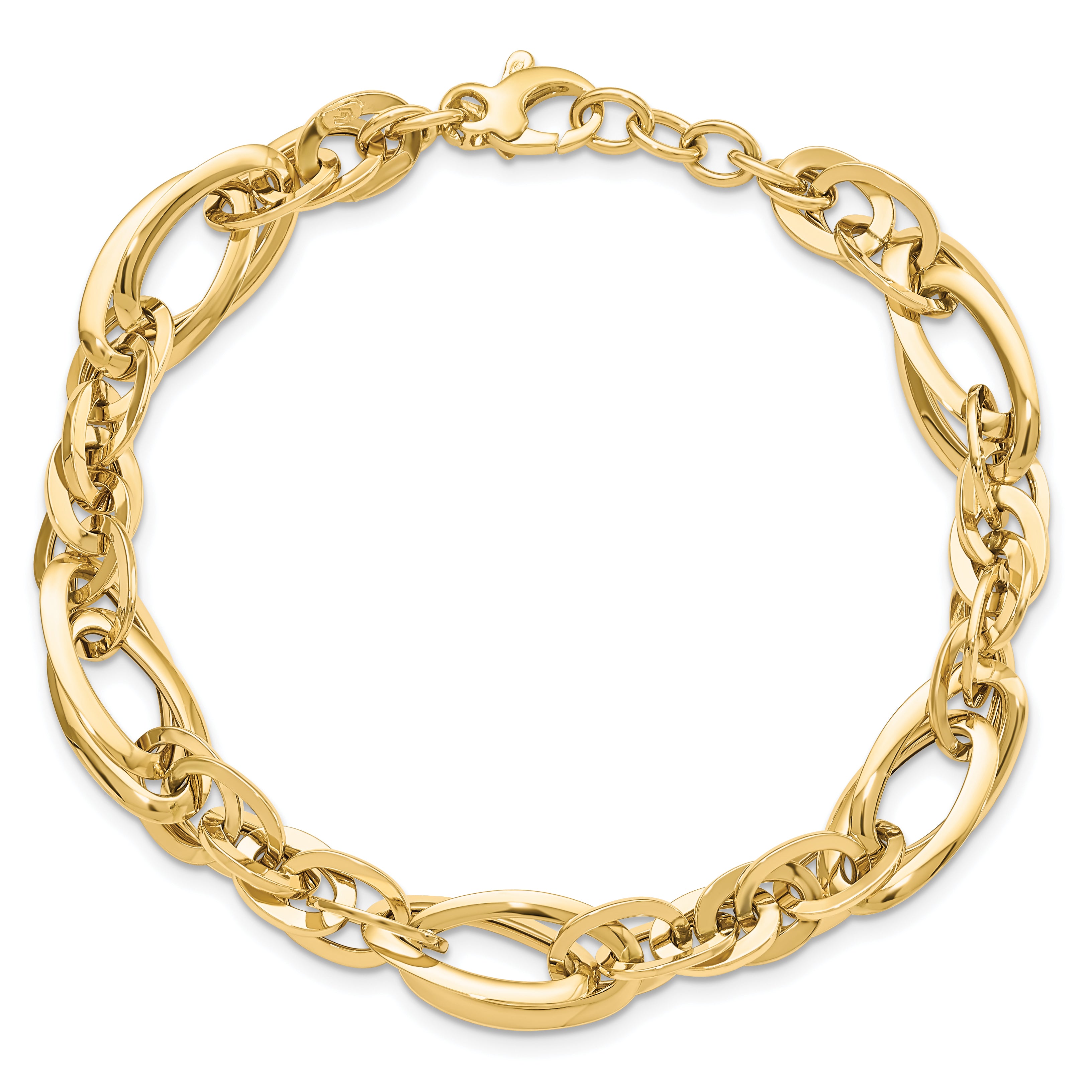 14K Polished Fancy Link .75in ext. Bracelet