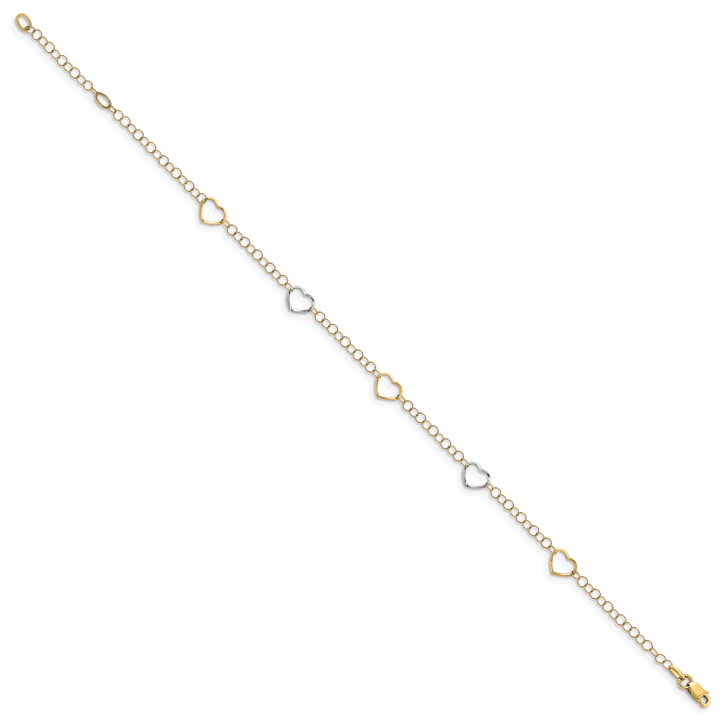 14K Two-tone Polished Heart with 1in ext. Anklet