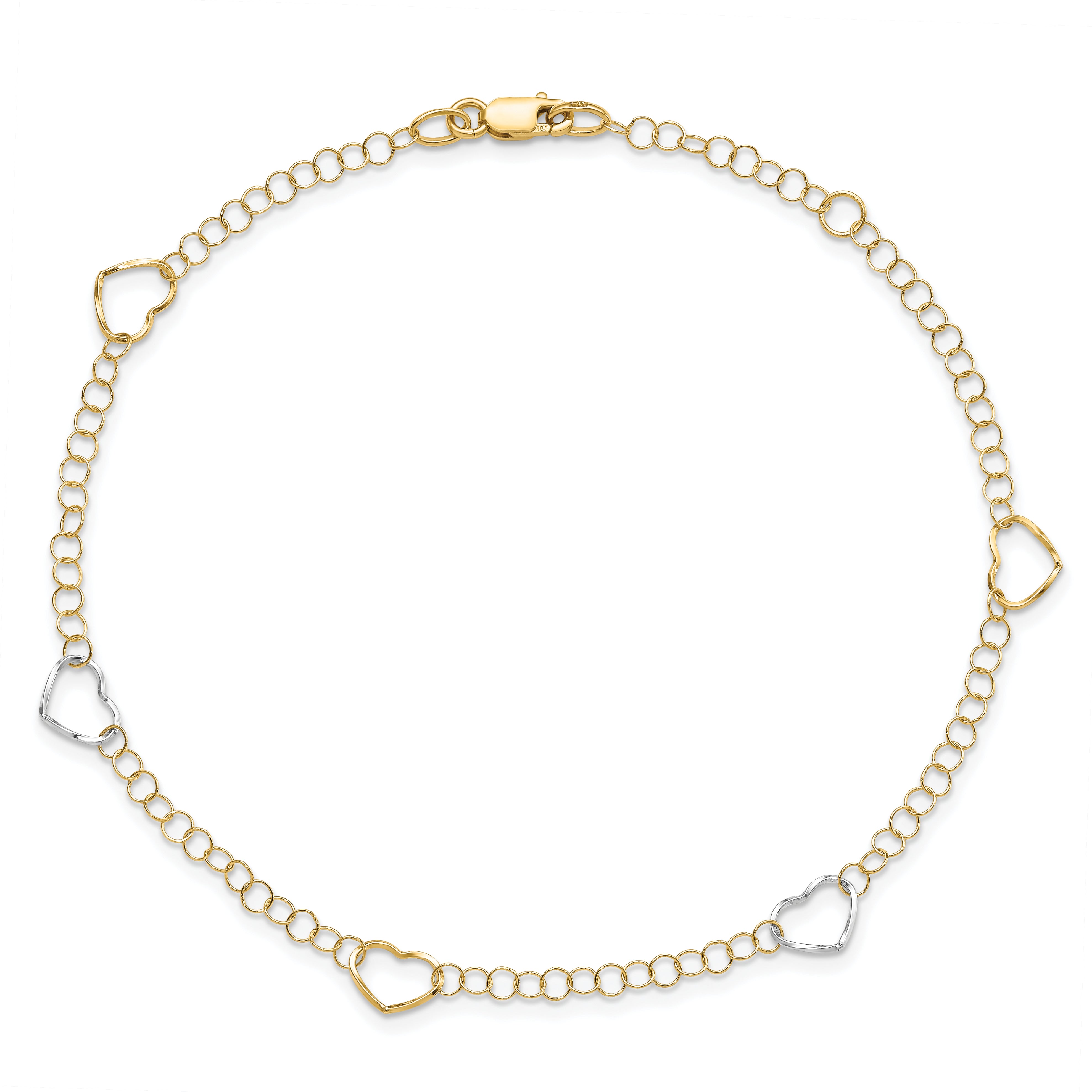 14K Two-tone Polished Heart with 1in ext. Anklet