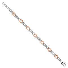 14K Rose and White Gold Polished D/C Fancy Link Bracelet