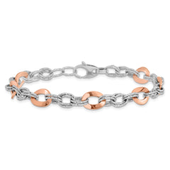 14K Rose and White Gold Polished D/C Fancy Link Bracelet