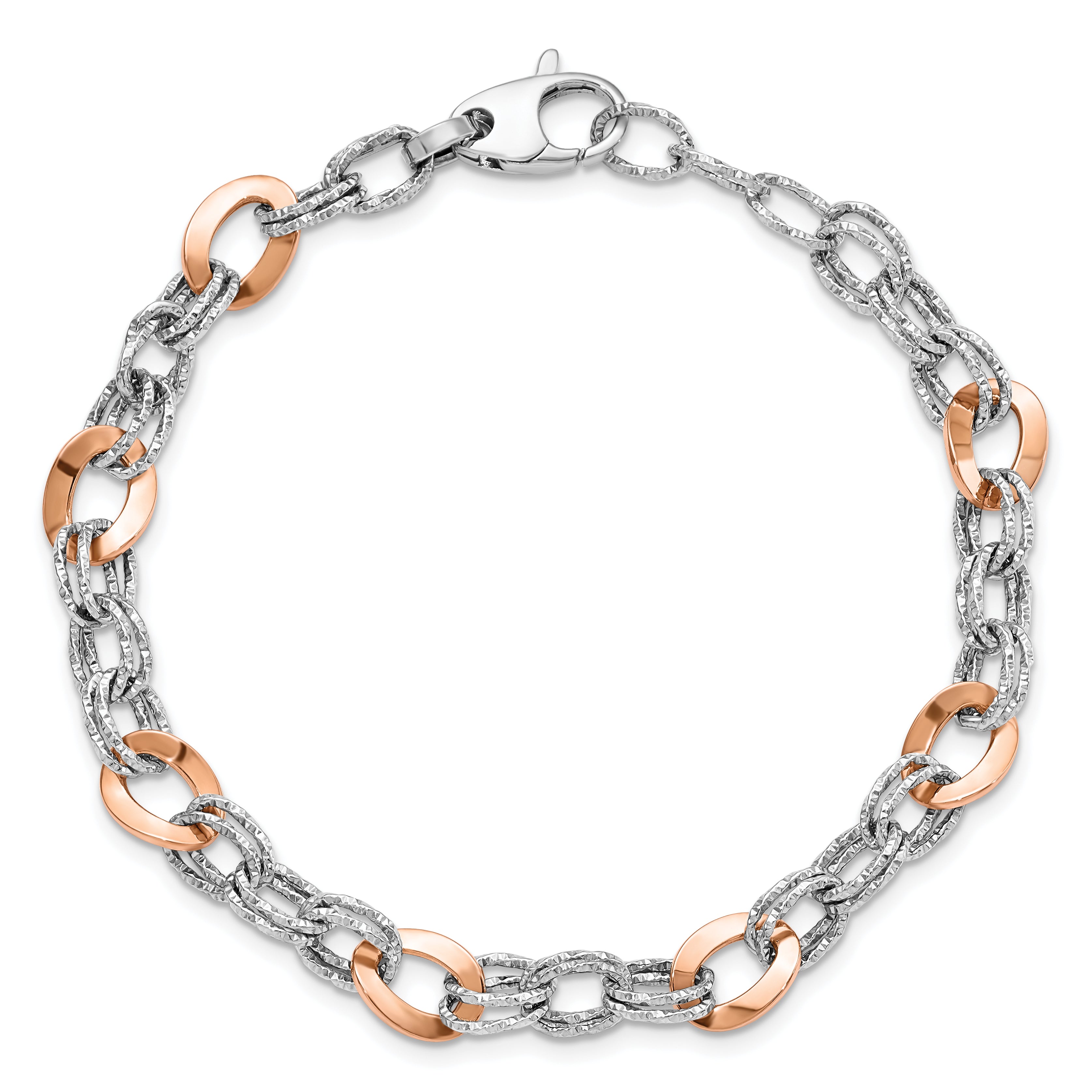 14K Rose and White Gold Polished D/C Fancy Link Bracelet