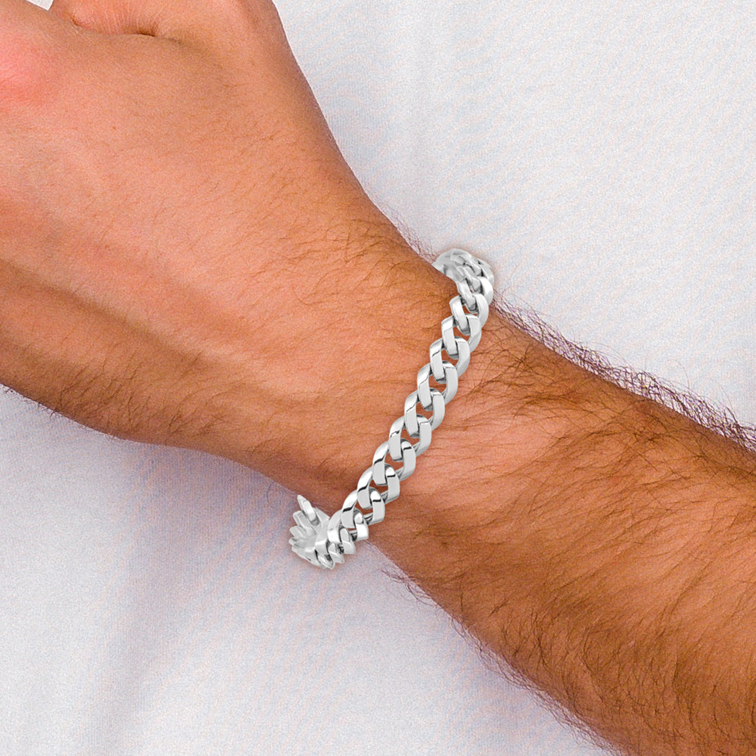 14K White Gold 8.5mm Beveled Curb Bracelet