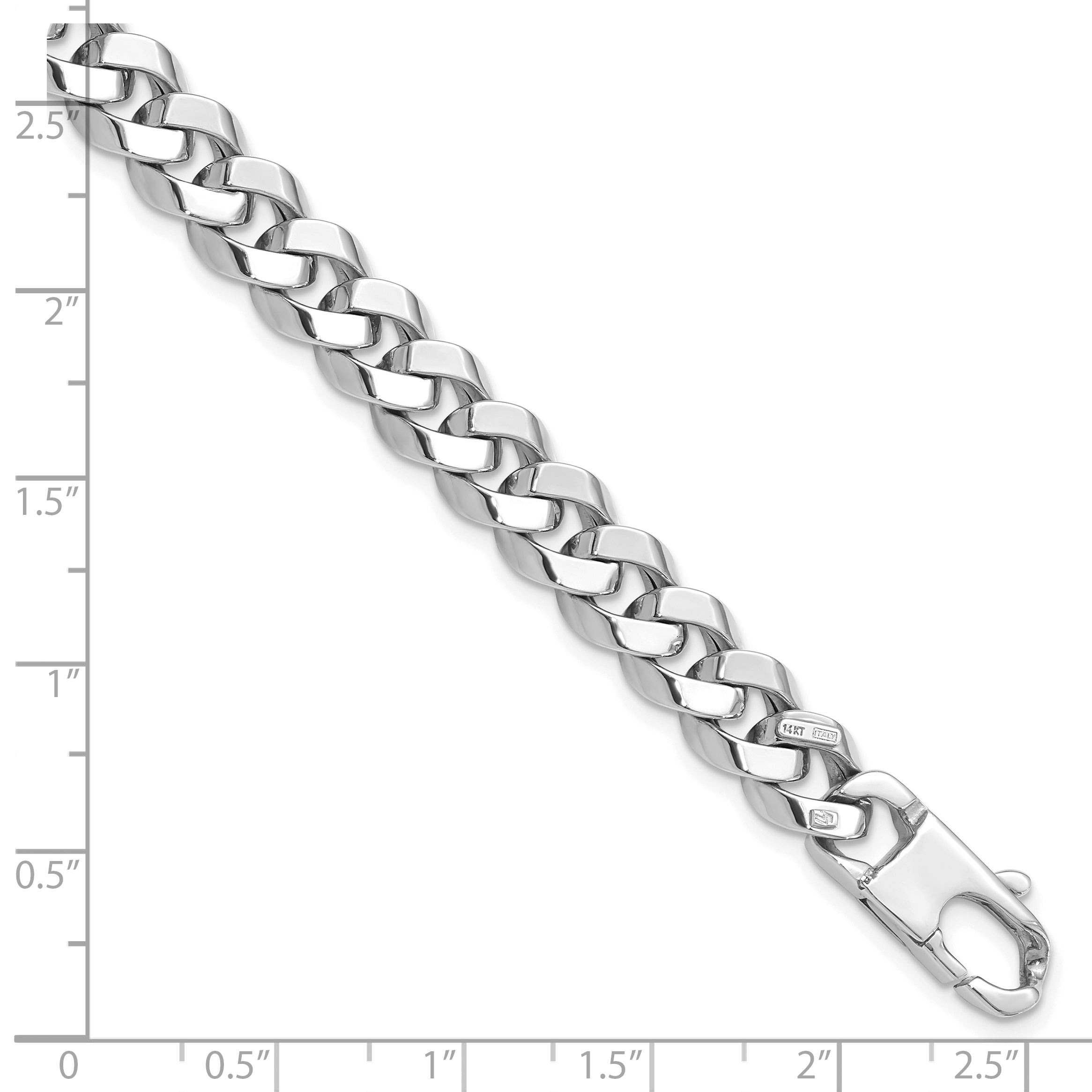 14K White Gold 8.5mm Beveled Curb Bracelet