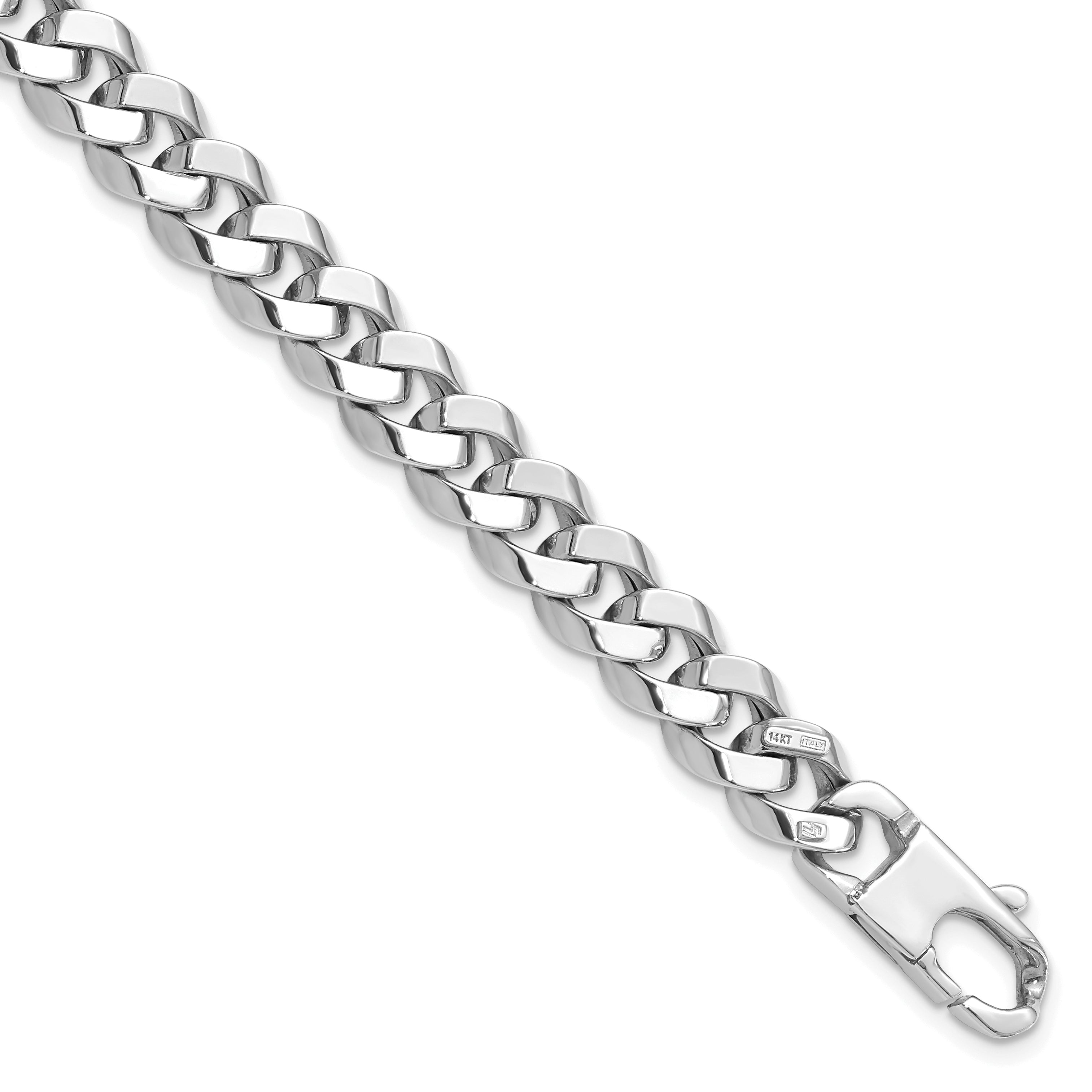 14K White Gold 8.5mm Beveled Curb Bracelet