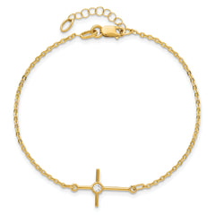 14K Polished CZ Cross 1in ext. Bracelet