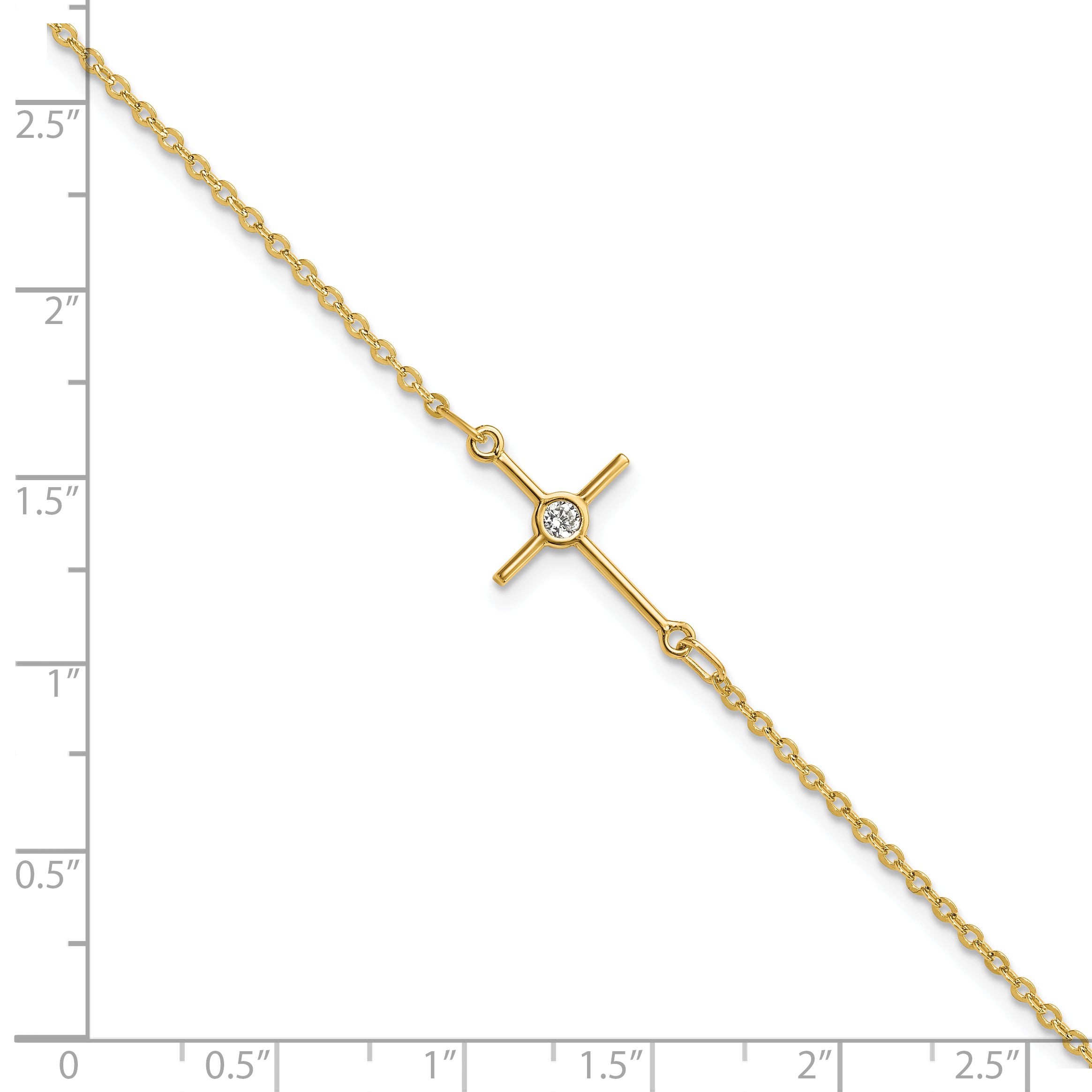 14K Polished CZ Cross 1in ext. Bracelet