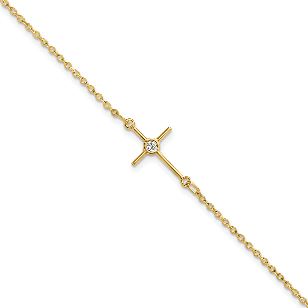 14K Polished CZ Cross 1in ext. Bracelet