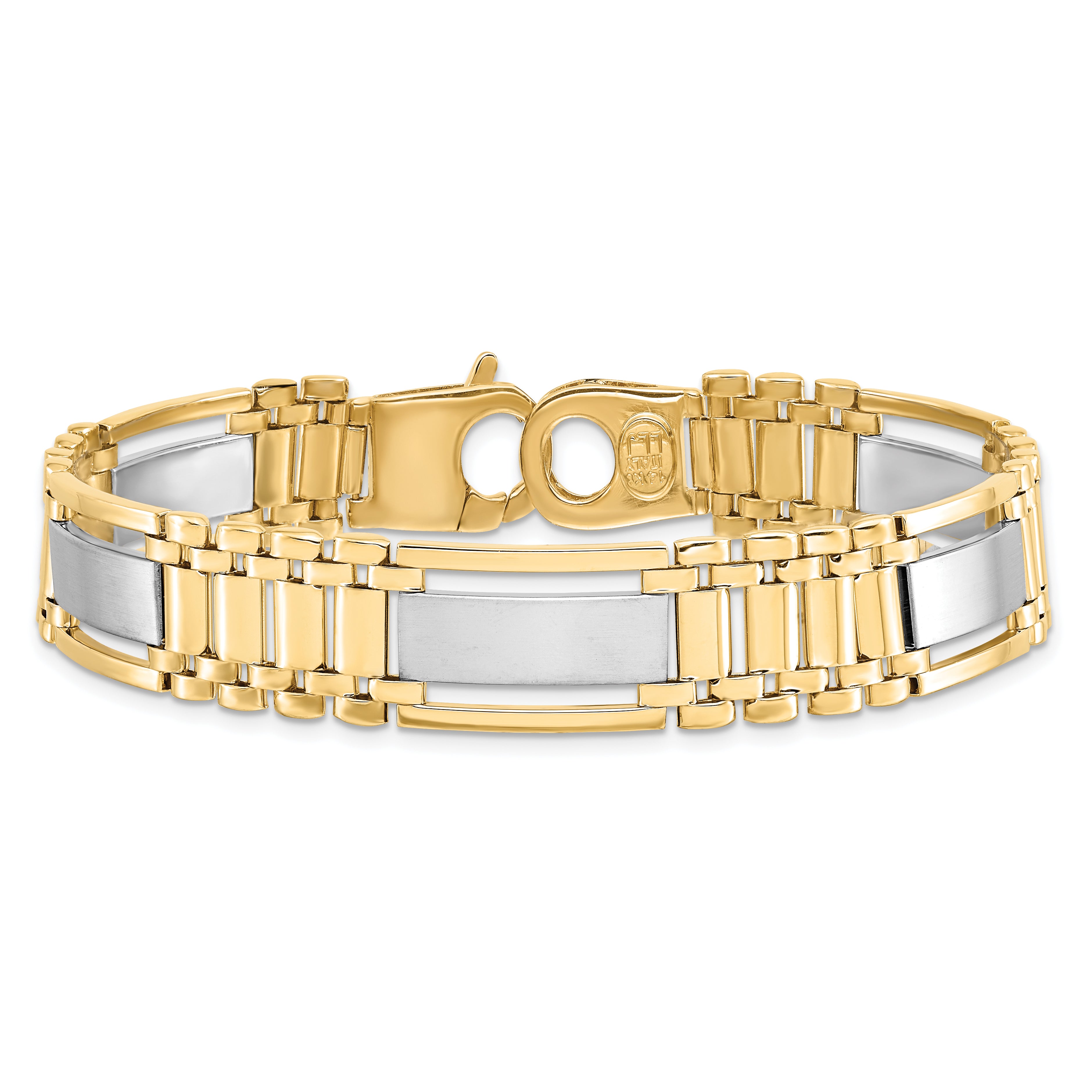 14K Two-tone Polished and Satin Men's Bracelet