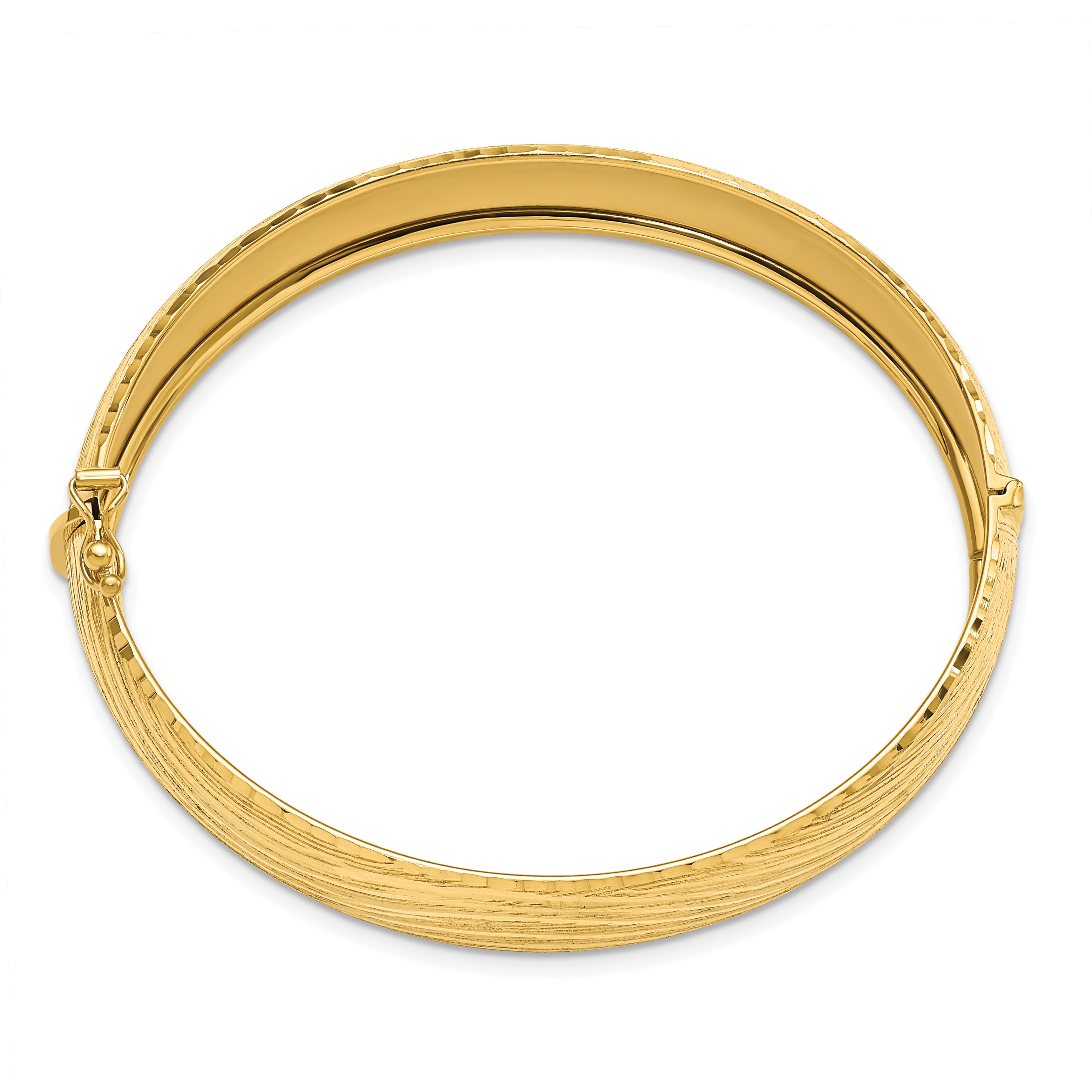 14K Polished and Textured Hinged Bangle