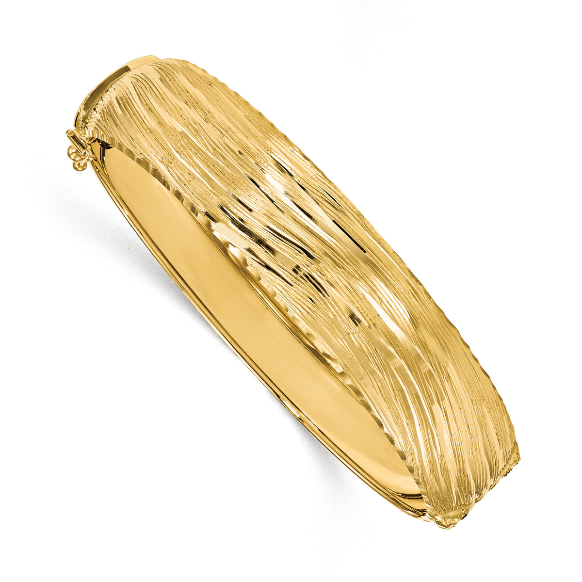 14K Polished and Textured Hinged Bangle