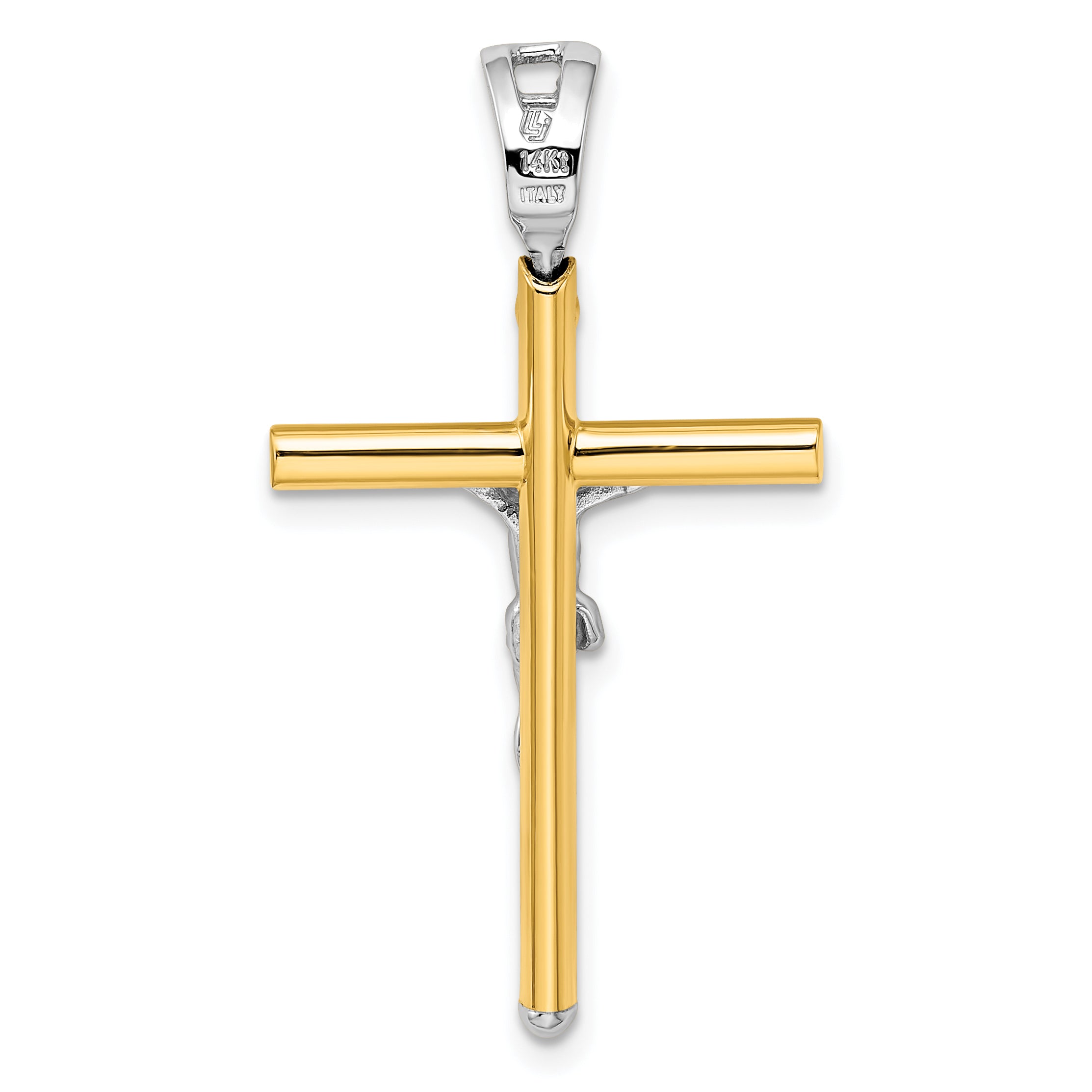 14K Two-tone Polished Crucifix Pendant