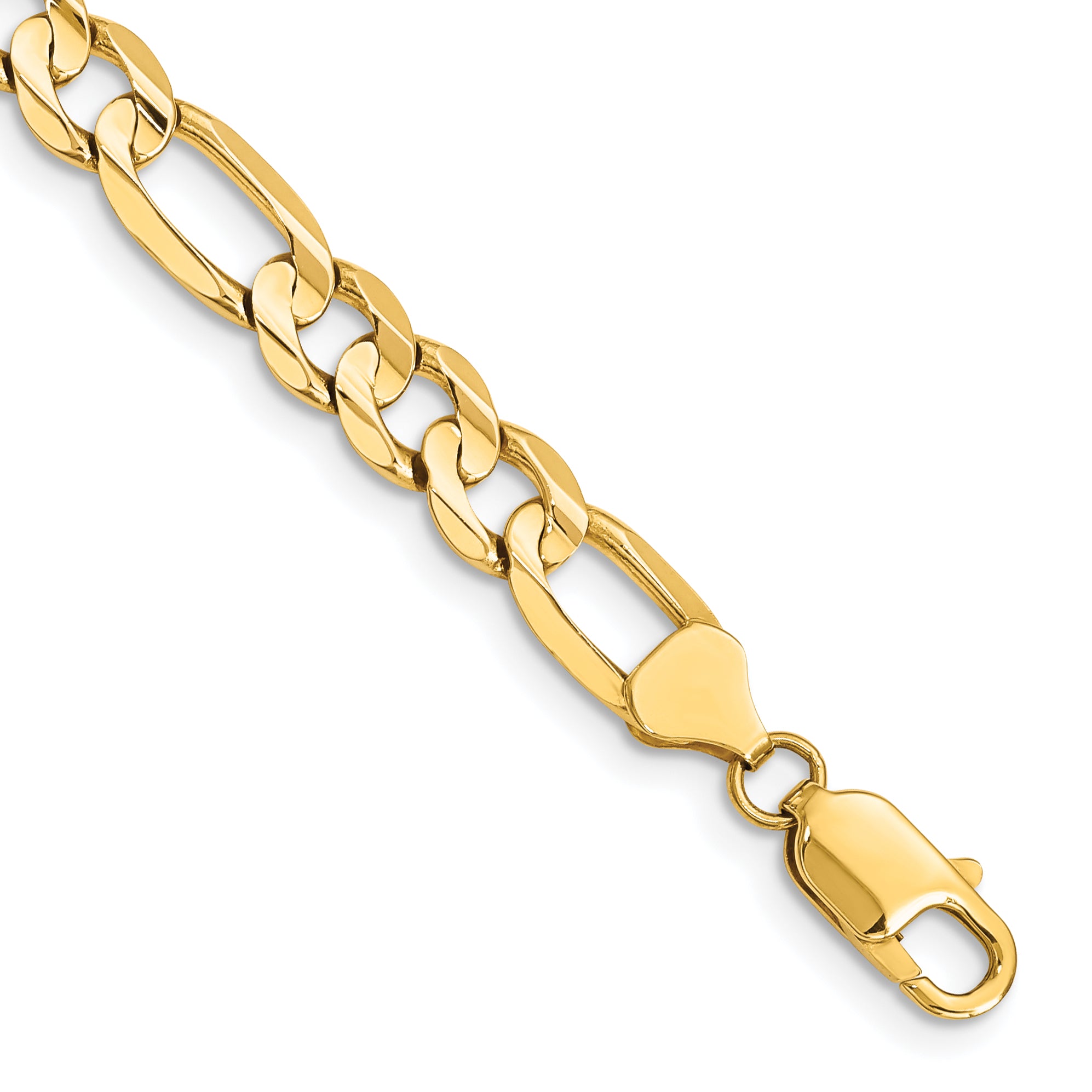 14K 9 inch 7.5mm Concave Open Figaro with Lobster Clasp Chain