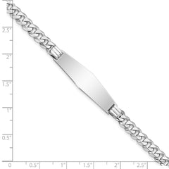 14k WG Flat Curb Link Soft Diamond Shape ID Bracelet