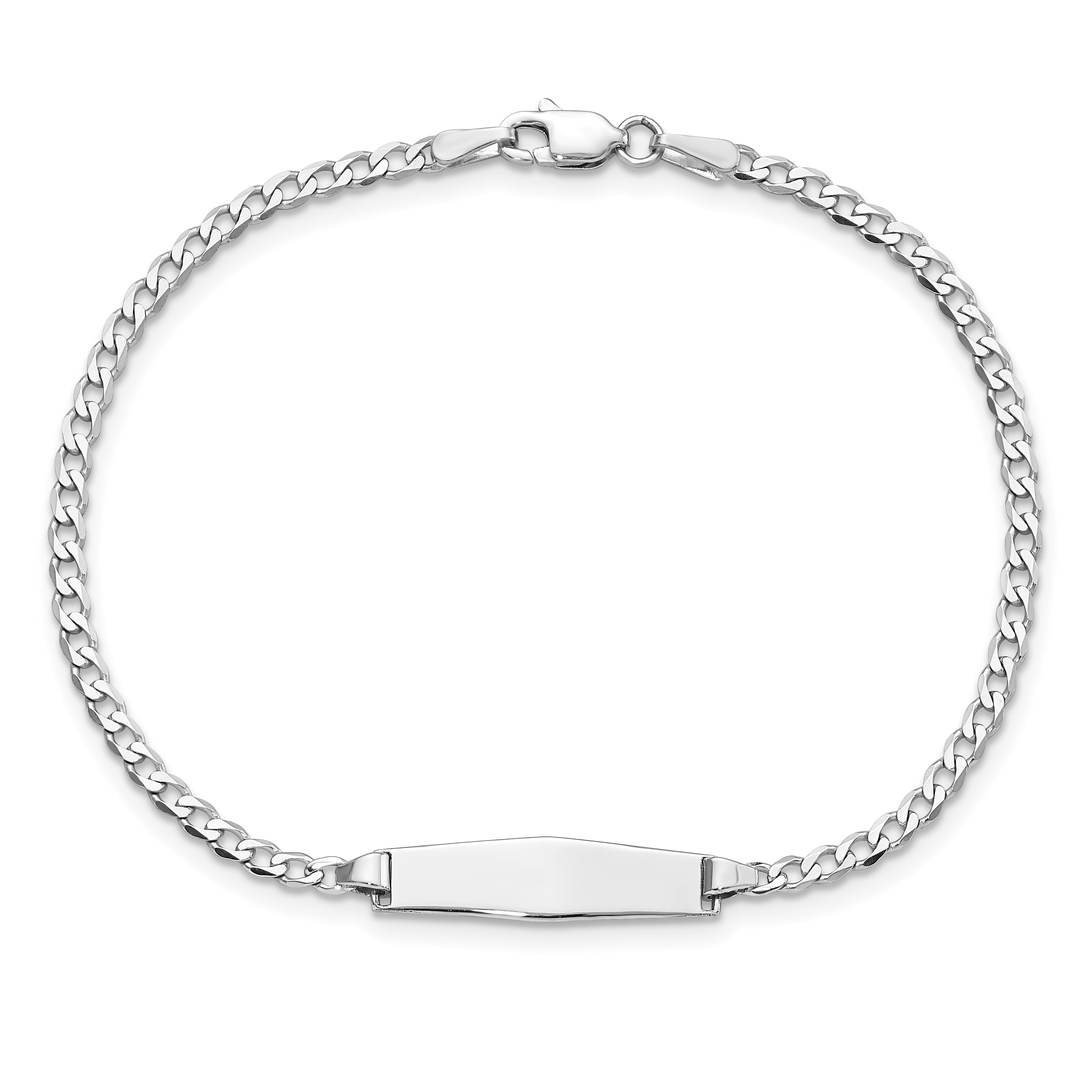 14k WG Soft Diamond Shape Flat Curb Link ID Bracelet