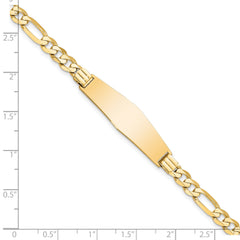 14k Flat Figaro Link Soft Diamond Shape ID Bracelet