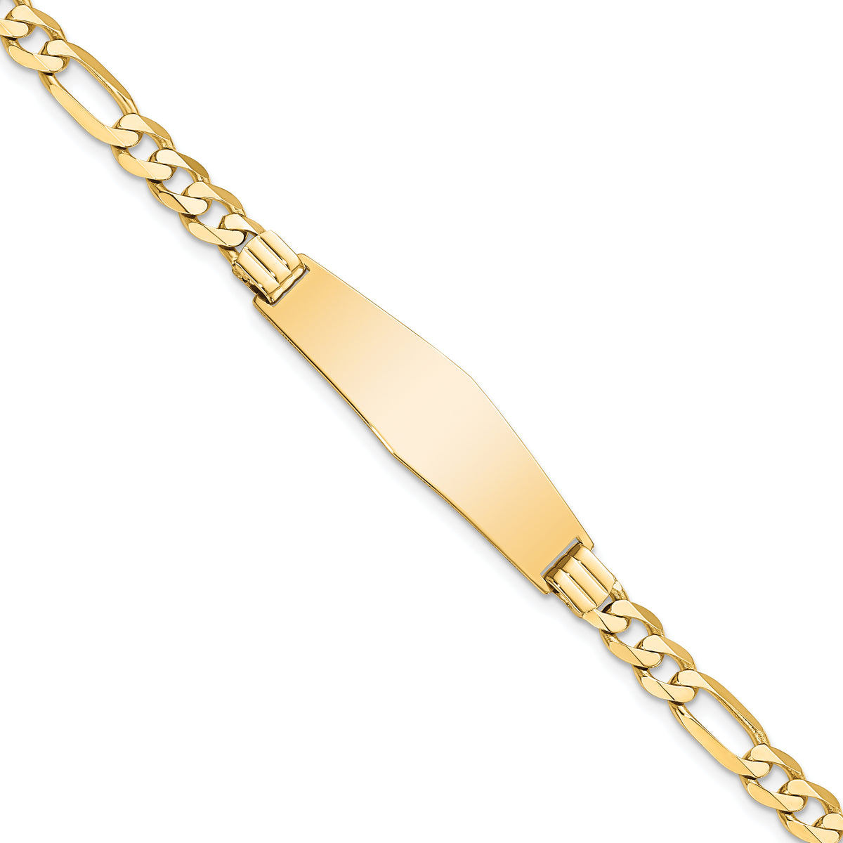 14k Flat Figaro Link Soft Diamond Shape ID Bracelet