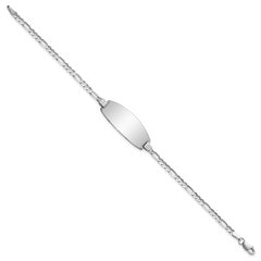 14k White Gold Oval Figaro ID Bracelet