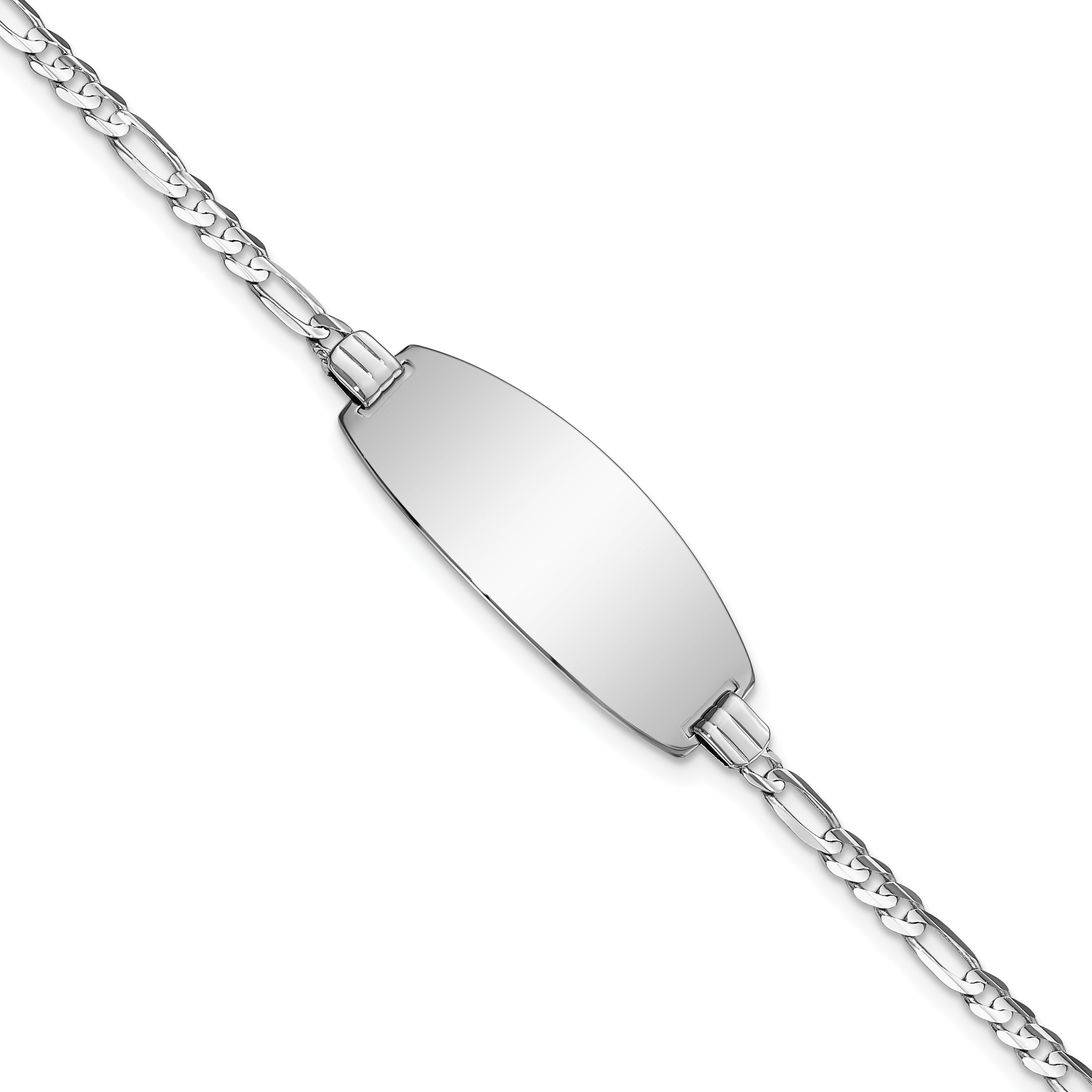 14k White Gold Oval Figaro ID Bracelet