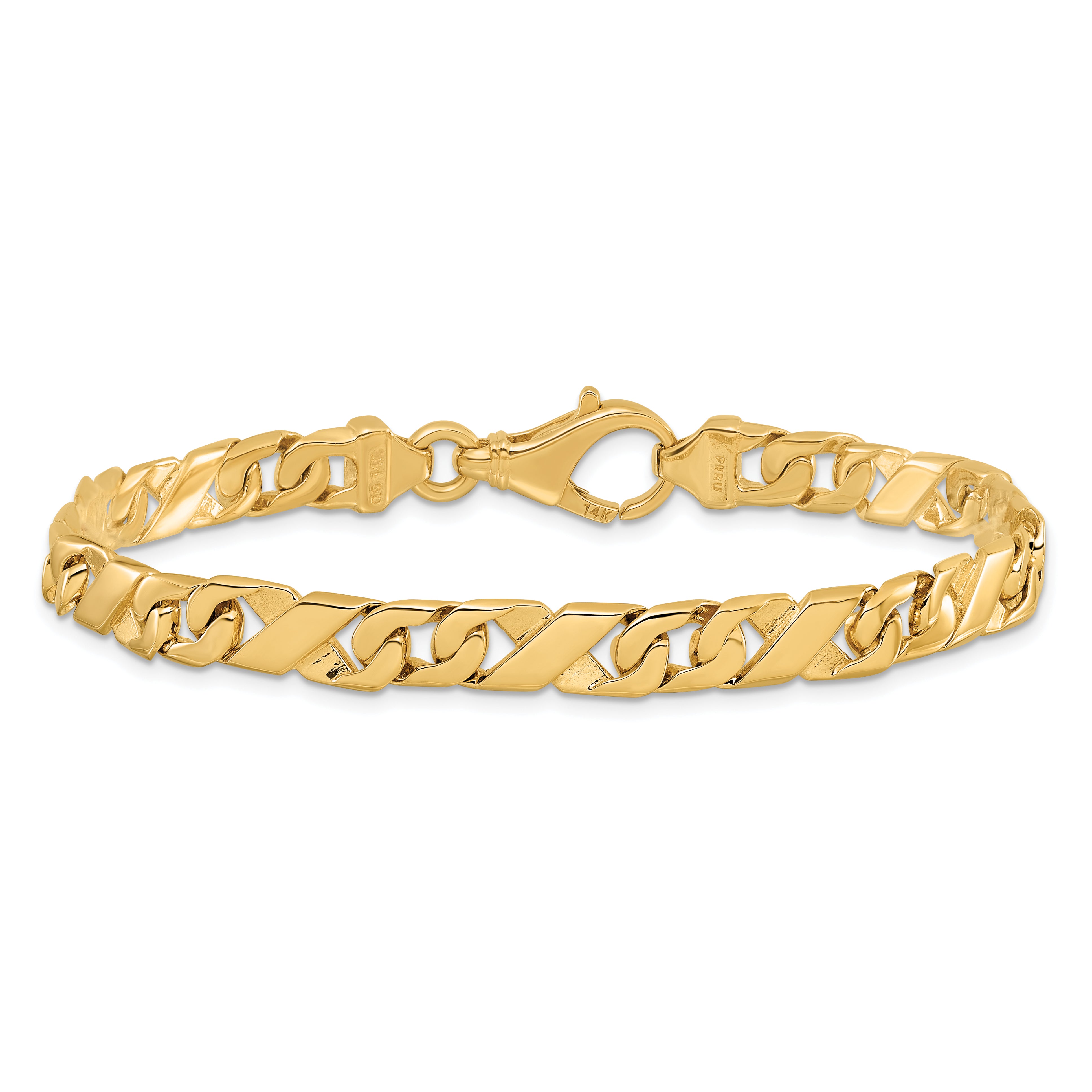 14K 8 inch 6.7mm Hand Polished Fancy Link with Fancy Lobster Clasp Bracelet