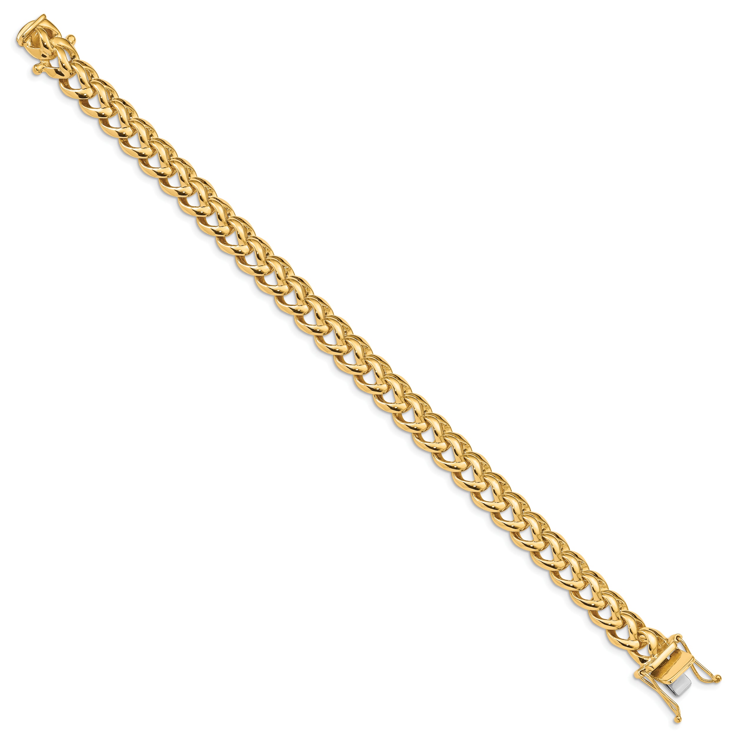 14K 8 inch 8.6mm Hand Polished Fancy Link with Box Catch Clasp Bracelet