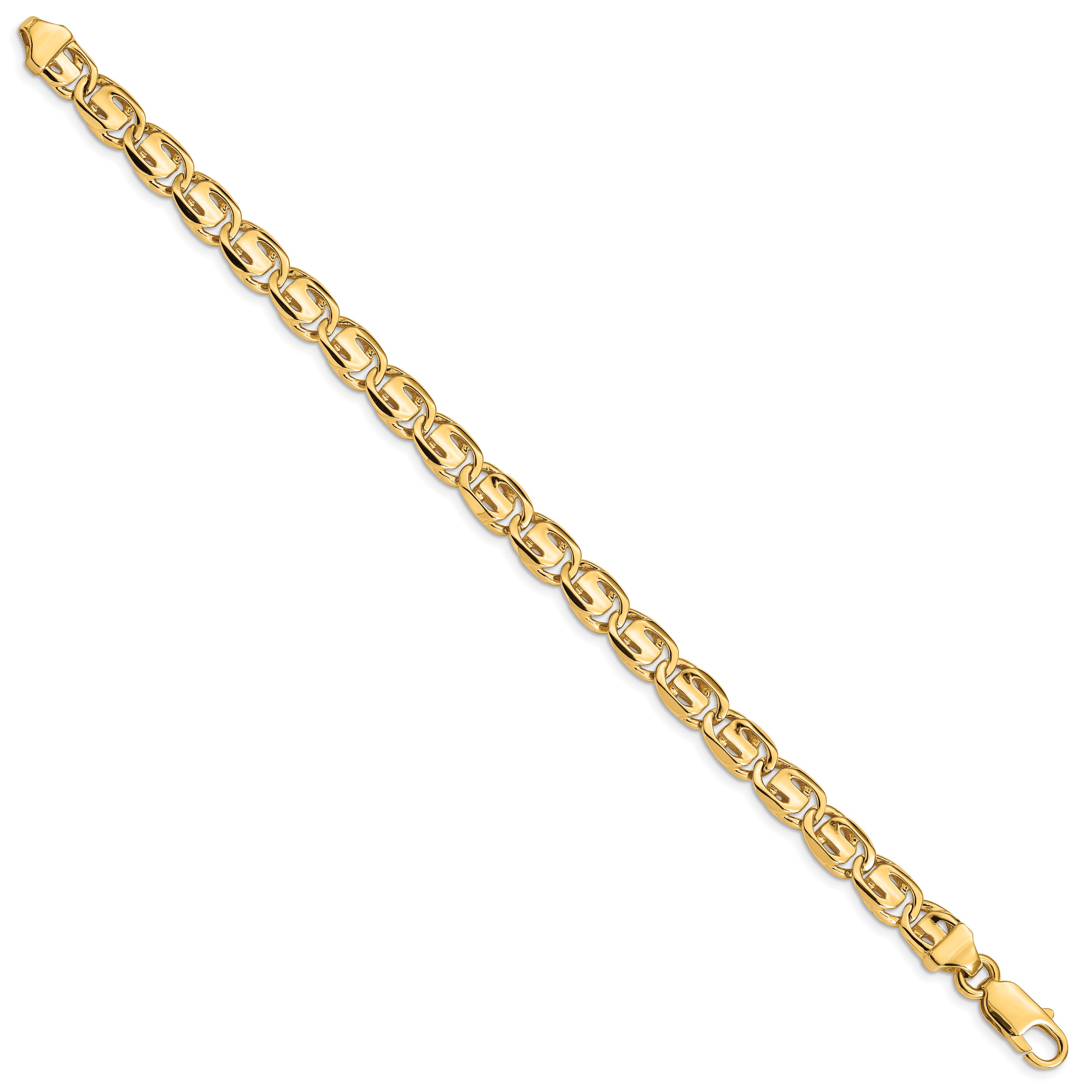 14K 8 inch 7.5mm Hand Polished Fancy Link with Lobster Clasp Bracelet