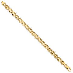 14K 8 inch 7.5mm Hand Polished Fancy Link with Lobster Clasp Bracelet