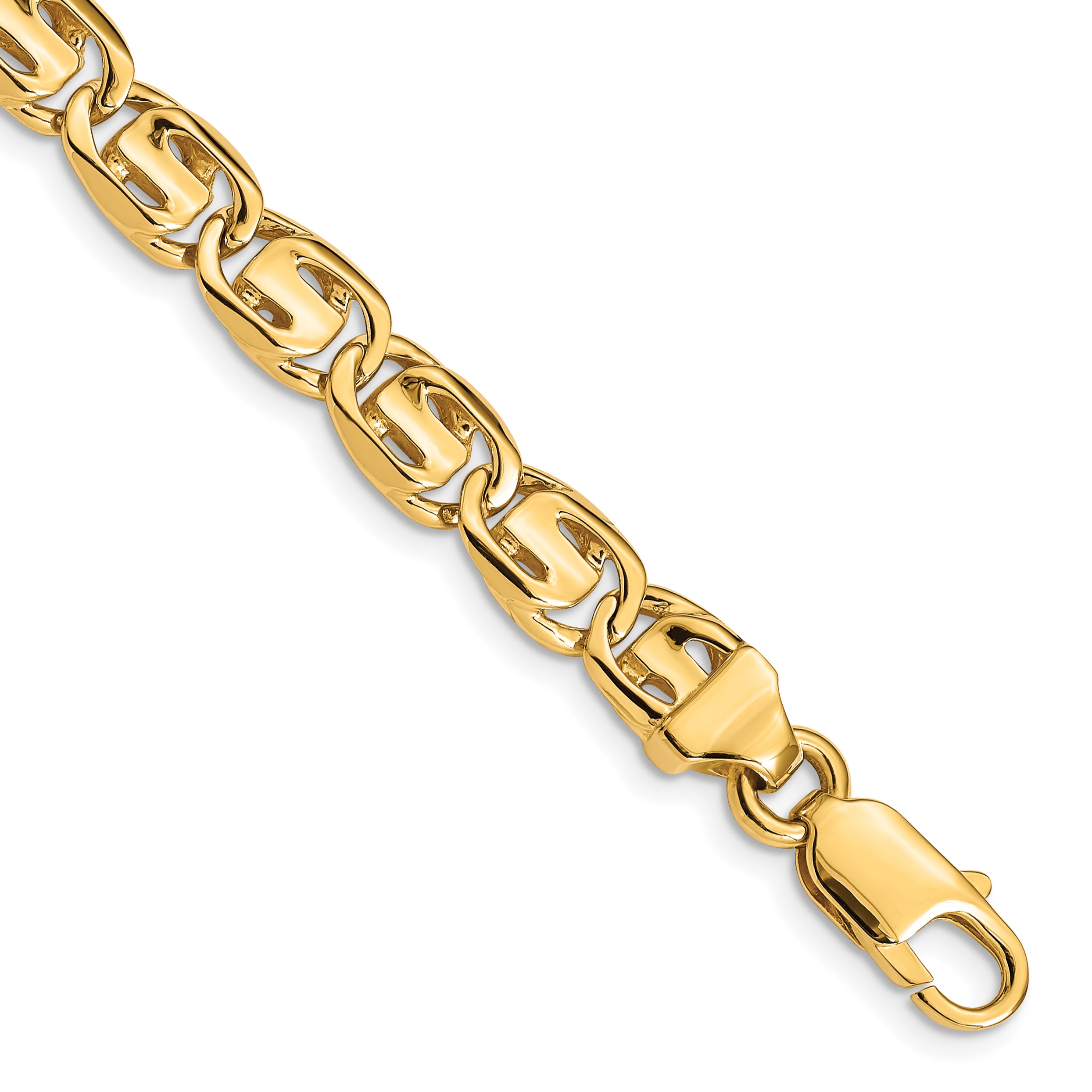 14K 24 inch 7.5mm Hand Polished Fancy Link with Lobster Clasp Chain