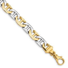 14K Two-tone 8 inch 8mm Hand Polished Fancy Flat Anchor Link with Fancy Lobster Clasp Bracelet